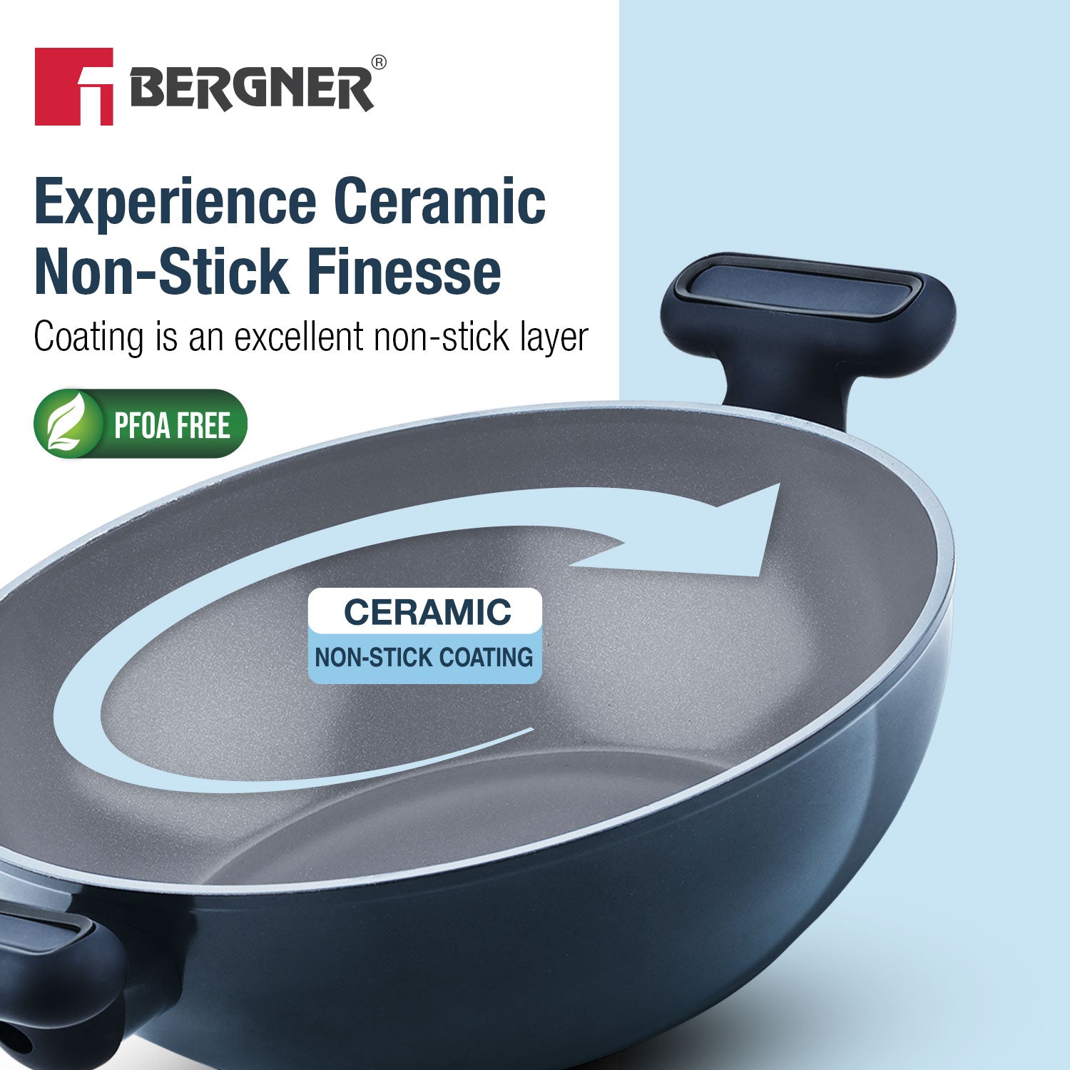 Jade 24cm (2.5L) Kadai with Glass Lid, Ceramic Non-Stick Coating - Induction