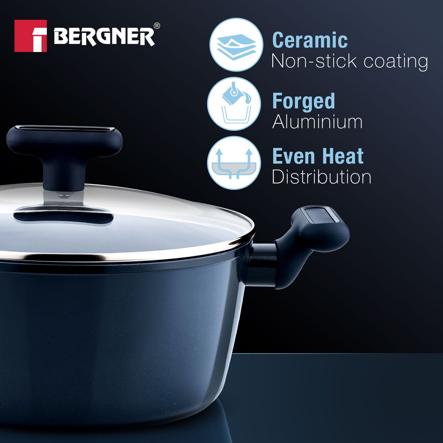 Jade 28cm (6.4L) Casserole with Glass Lid, Ceramic Non-Stick Coating - Induction