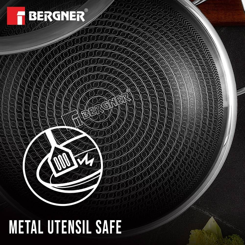 Hi-Tech Triply Kadai with Glass Lid 28cm (4.5L) Honeycomb, Non-Stick Coating - Induction Bottom