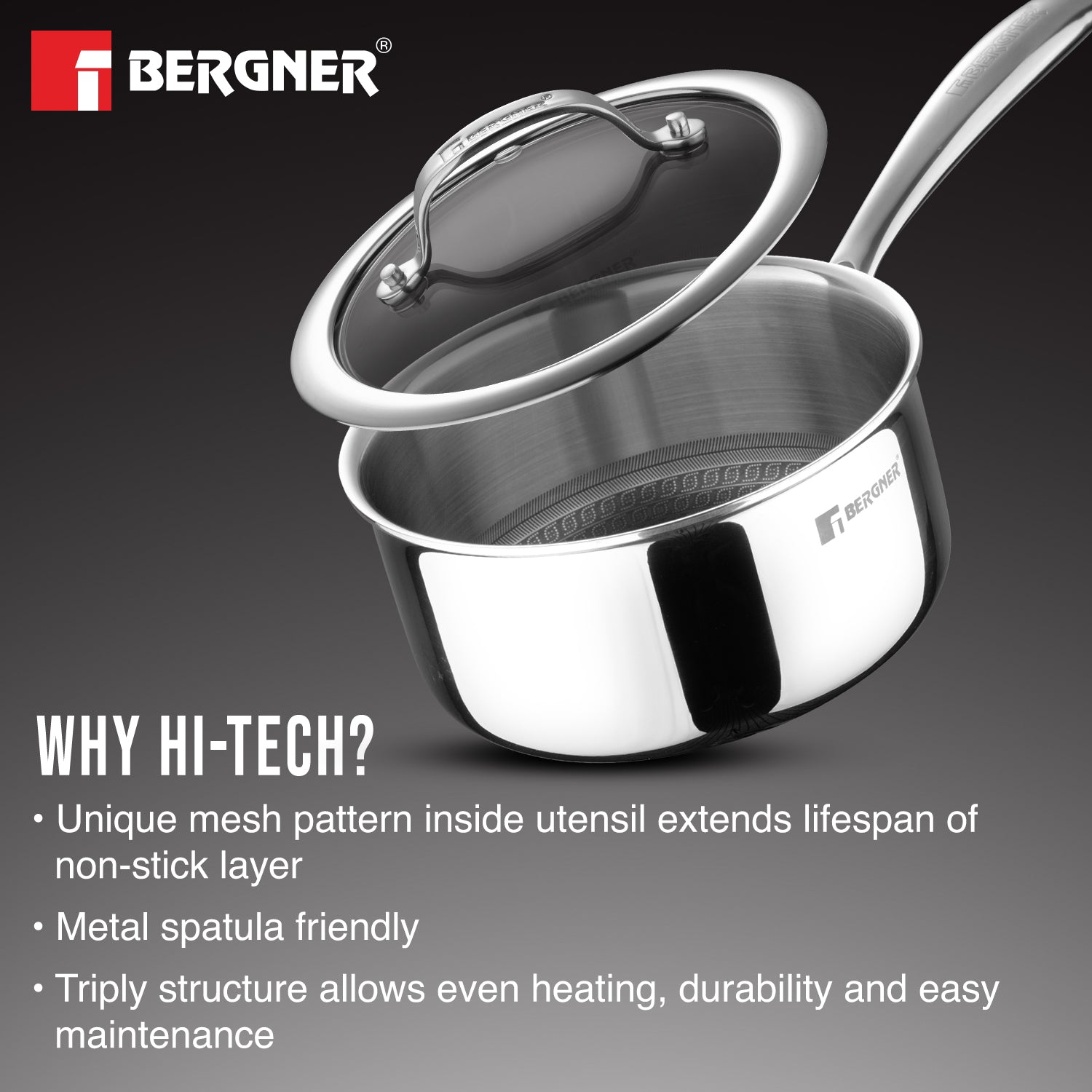 Hi-Tech Giro Triply Saucepan with Glass Lid 16cm (1.6L)