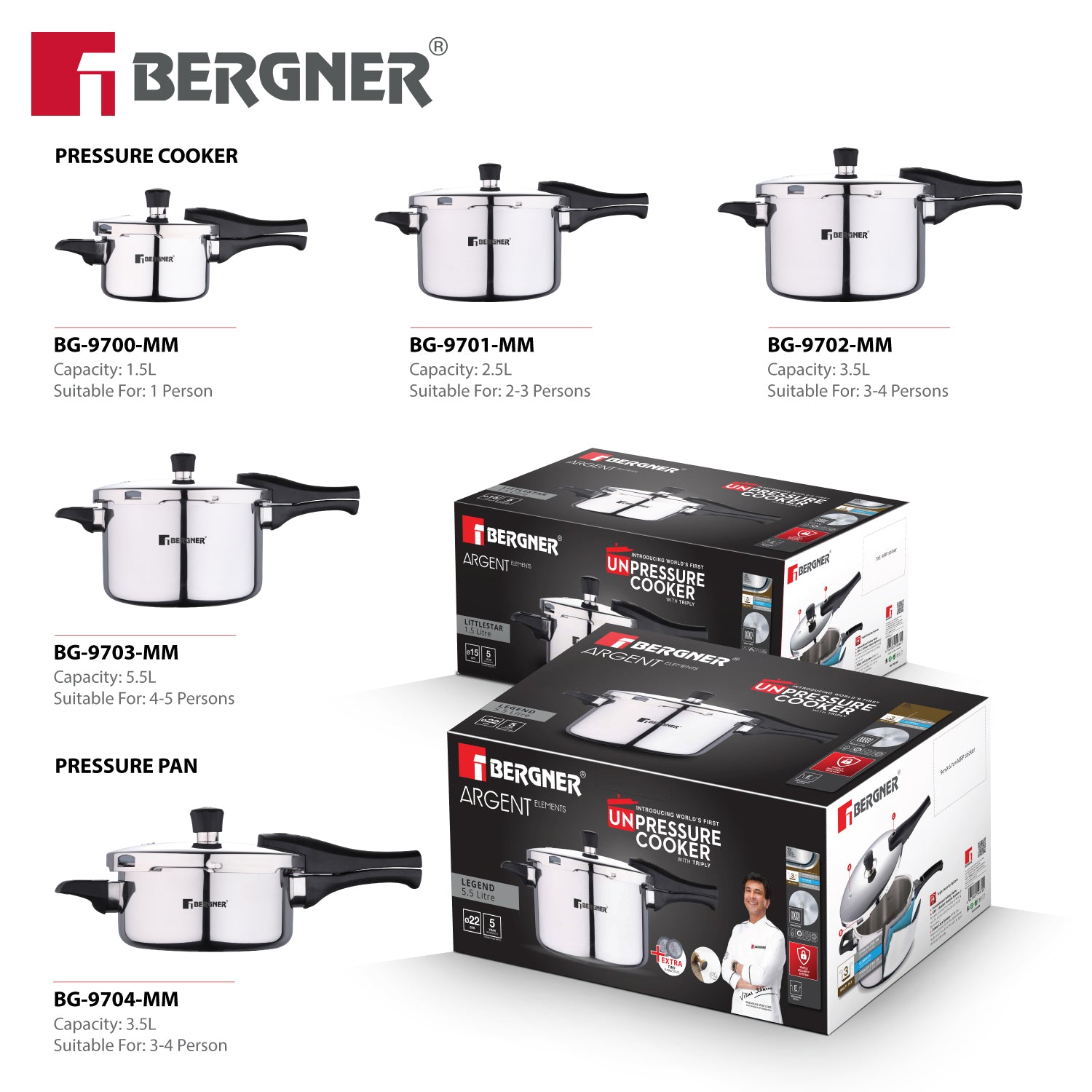 Argent Elements Triply Stainless Steel 2.5 L Outer Lid Pressure Cooker