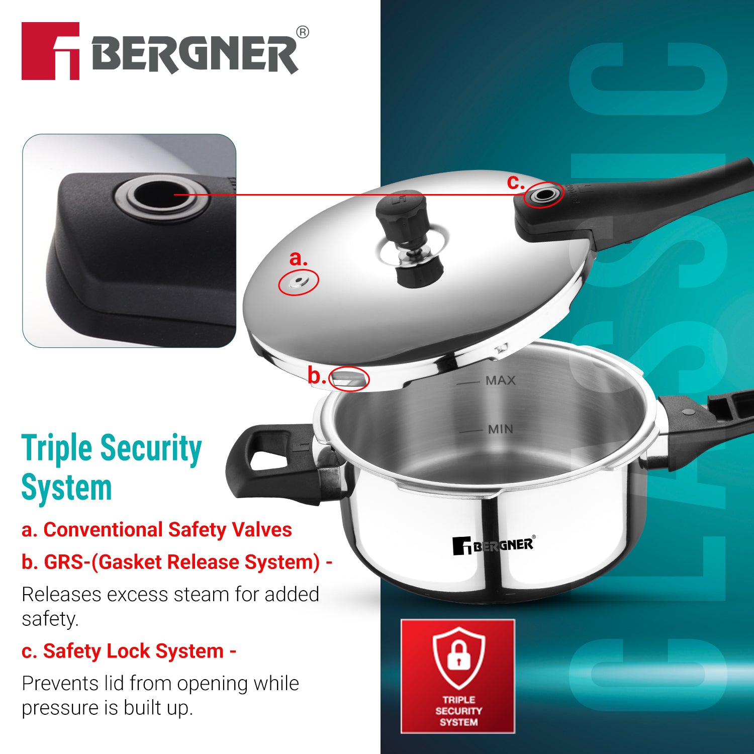 Argent Elements Triply Stainless Steel 3.5 L Outer Lid Pressure Pan