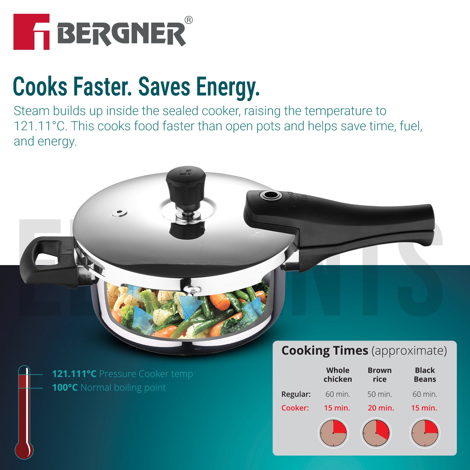 Argent Elements Triply Stainless Steel 3.5 L Outer Lid Pressure Pan