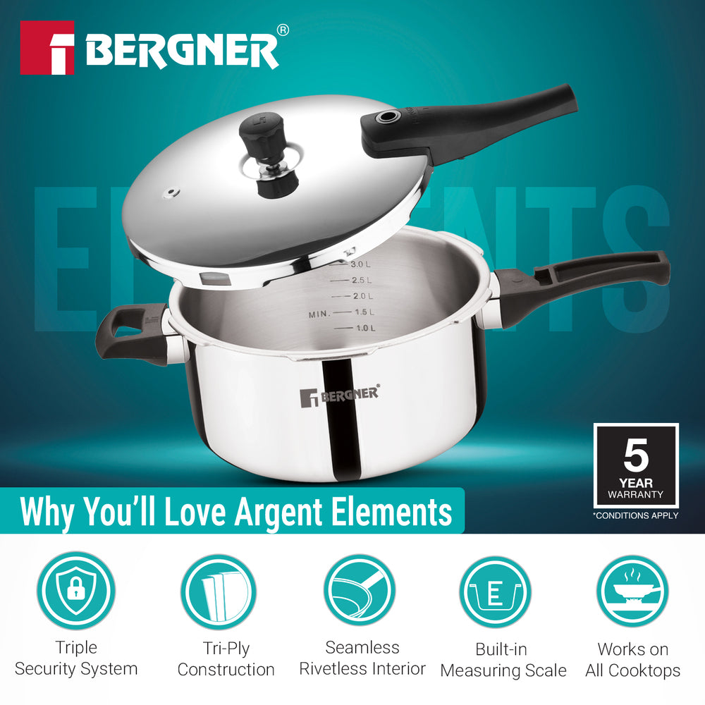 Argent Elements Triply Stainless Steel 4.5 L Outer Lid Pressure Pan | Induction