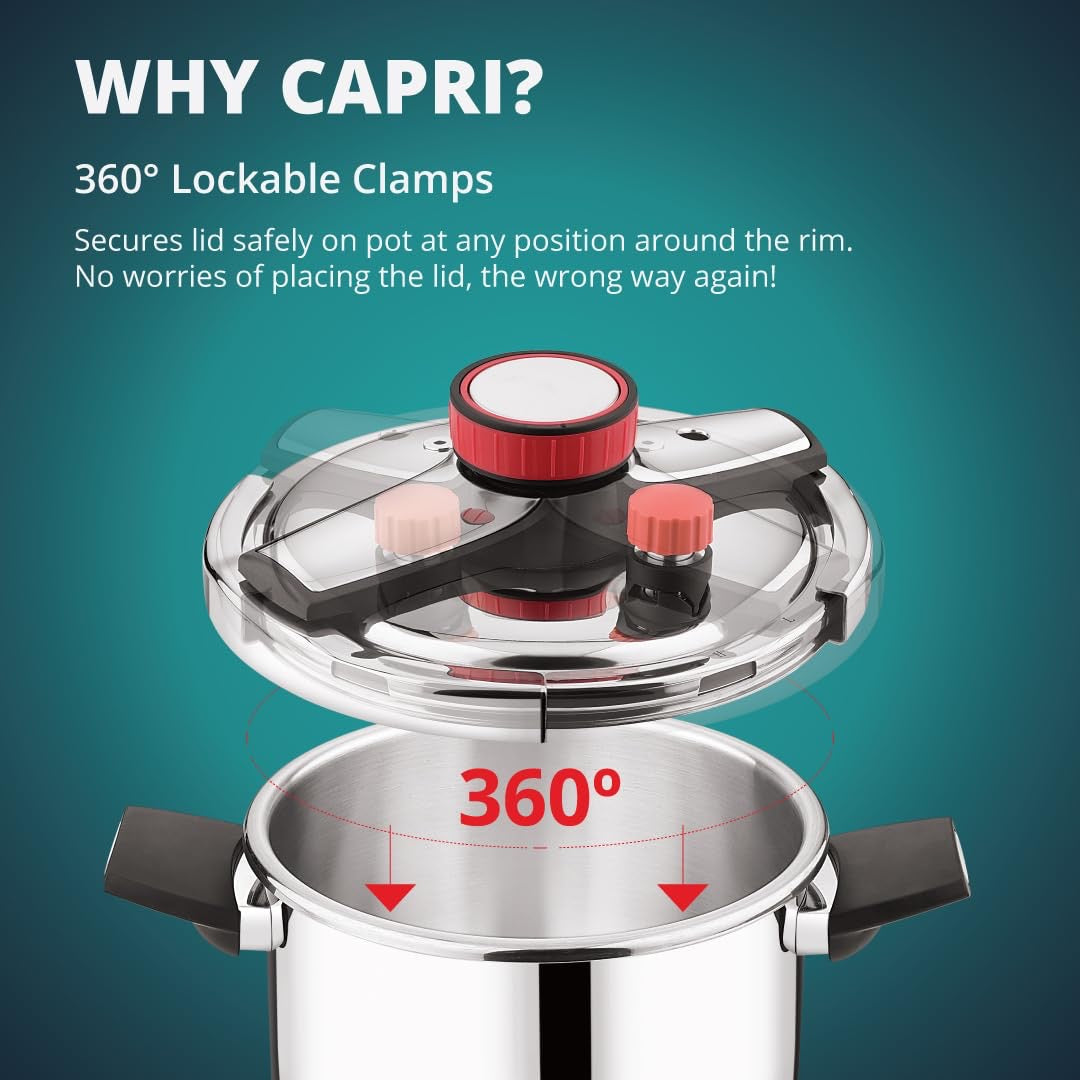 Capri Tri-Ply Pressure Cooker with Low and High Pressure Settings, Safety Lock