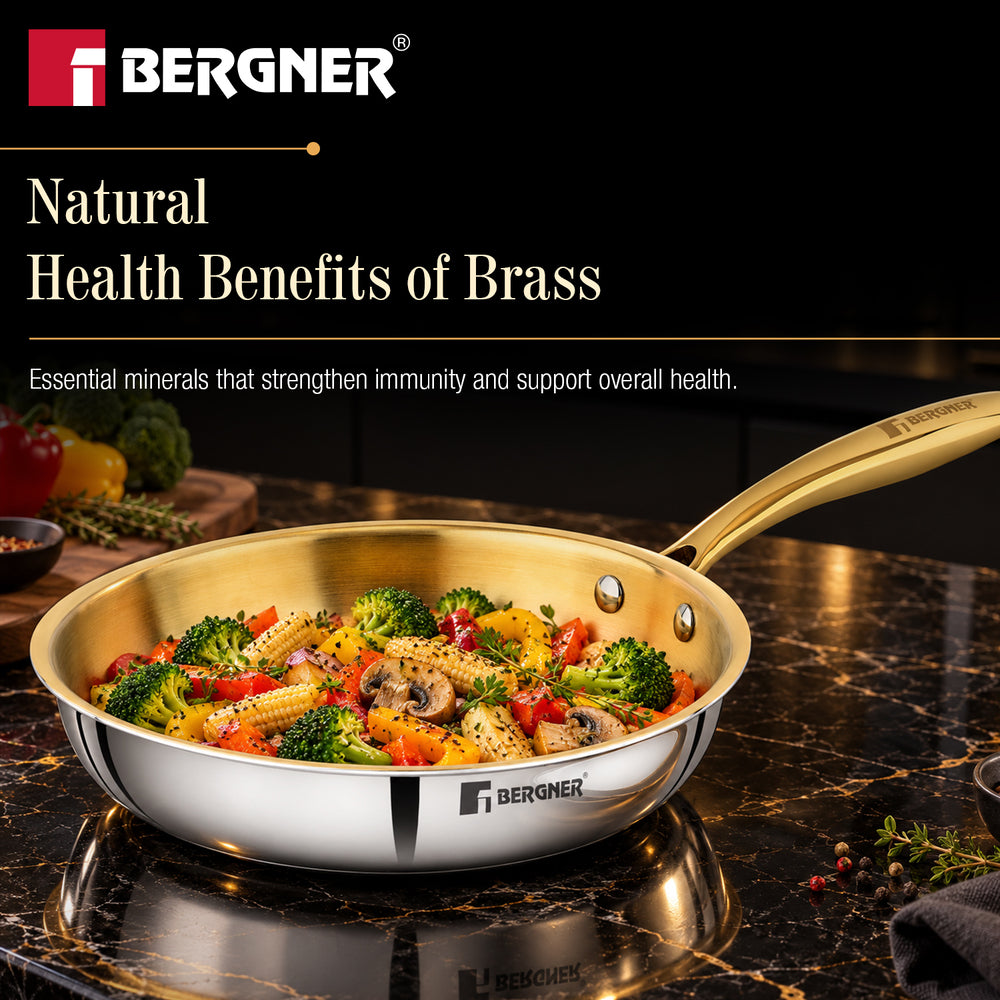 Suwarnam Triply Brass Frying Pan, 22cm | Induction