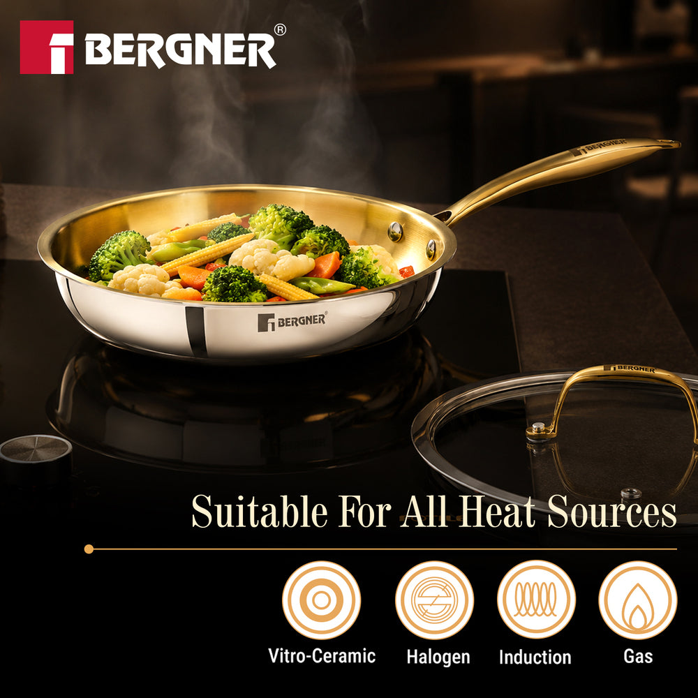Suwarnam Triply Brass Frying Pan, 24cm | Induction