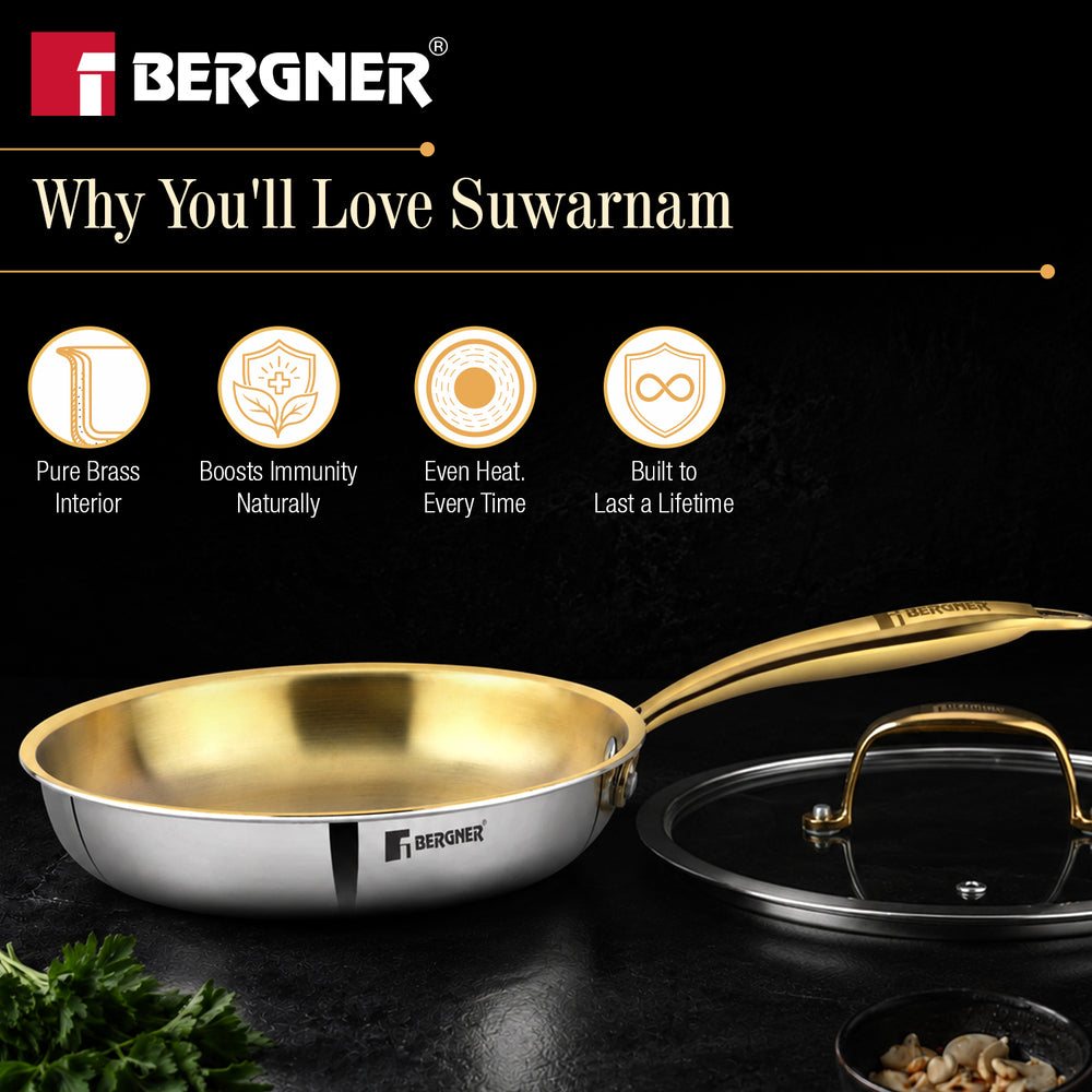Suwarnam Triply Brass Frying Pan, 24cm | Induction