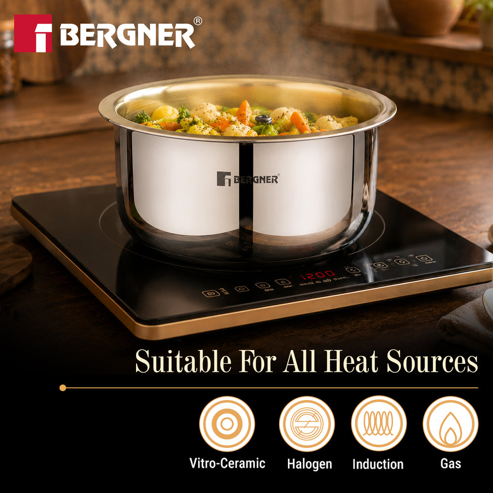 Suwarnam Triply Brass Tope with Stainless Steel Lid, 16cm (1.8L) | Induction