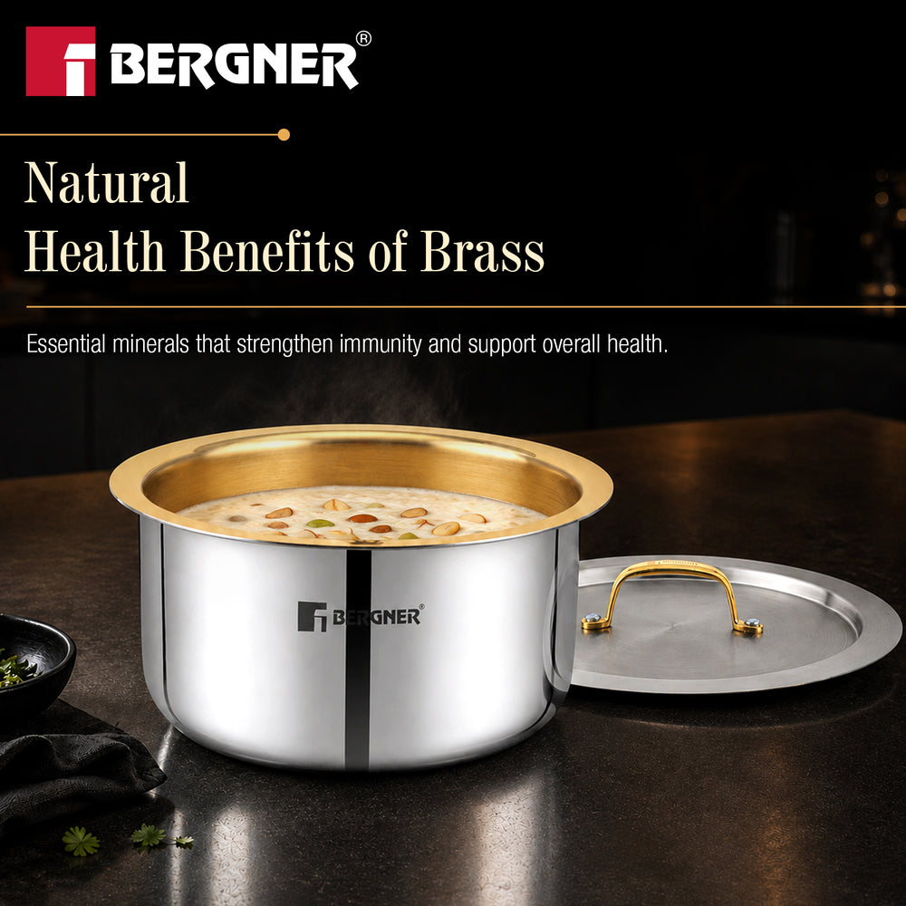 Suwarnam Triply Brass Tope with Stainless Steel Lid, 18cm (2.5L) | Induction