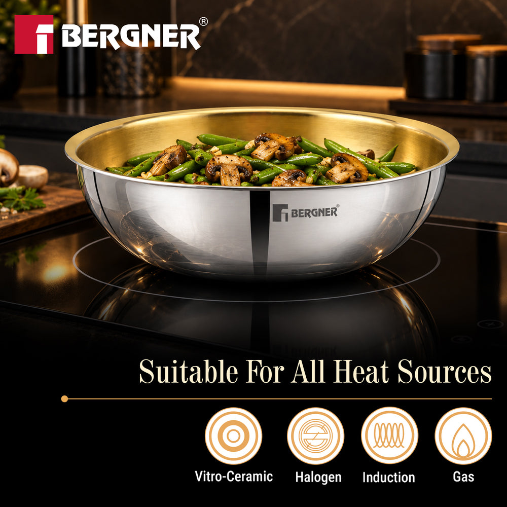 Suwarnam Triply Brass Tasra with Flat Glass Lid, 20cm (1.7L) | Induction