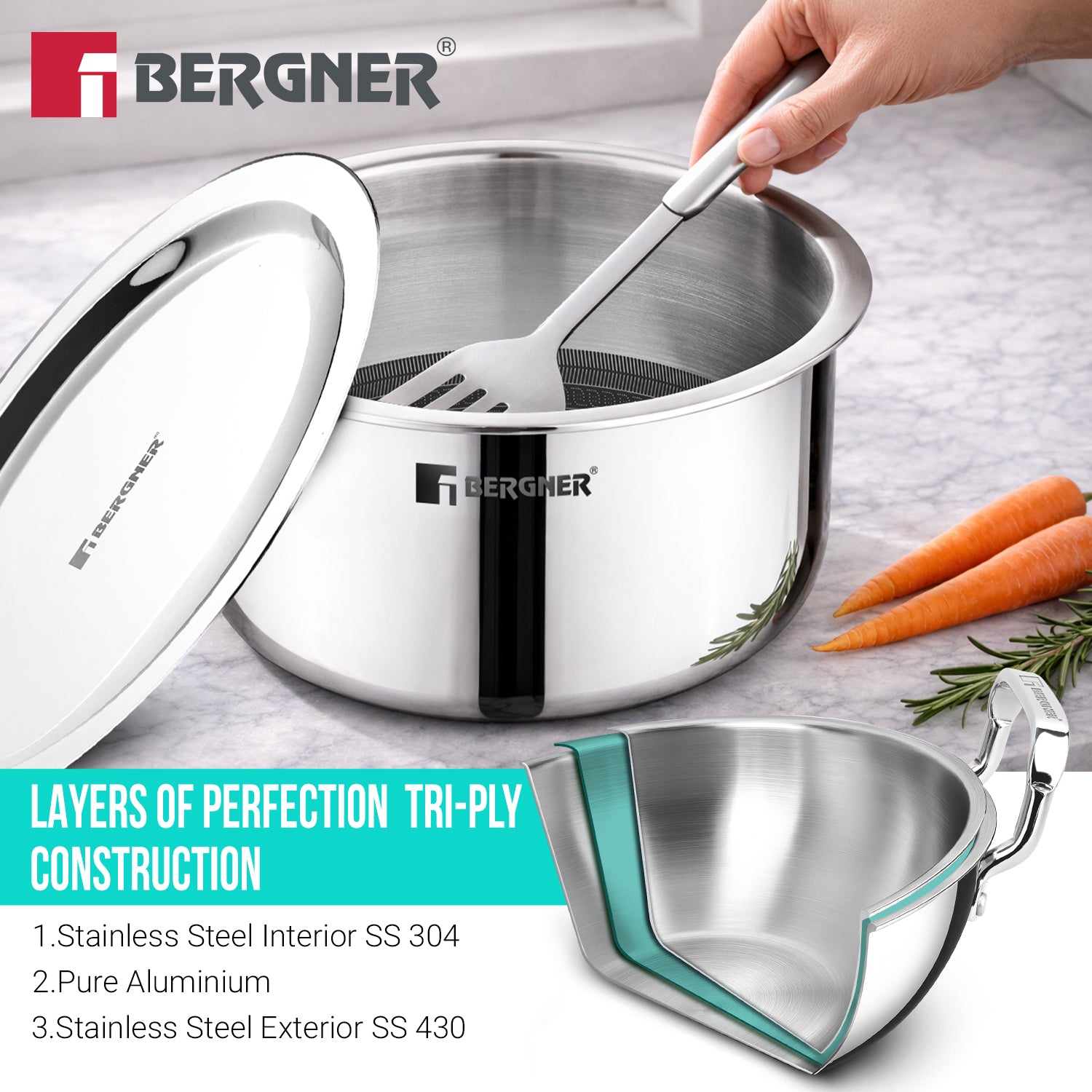 Hitech Giro Triply Tope with Stainless Steel Lid, 20cm (3.1 L)