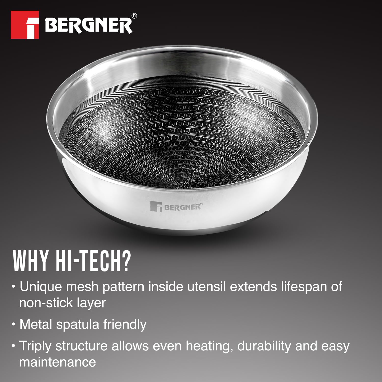 Hi-Tech Giro Triply Tasra Set of 3, Honeycomb Mesh Non-Stick Coating