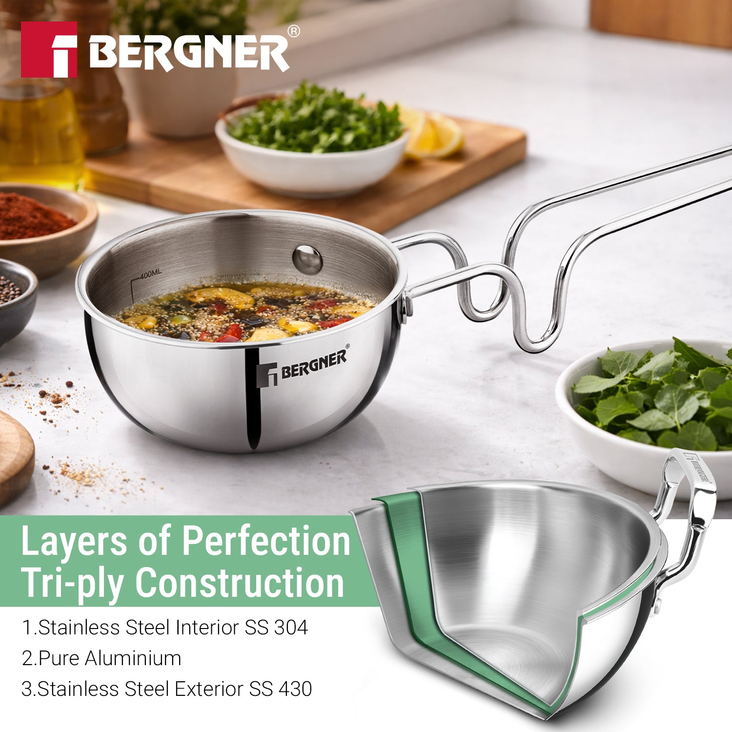 Argent Triply 12cm Tadka Pan with Lid