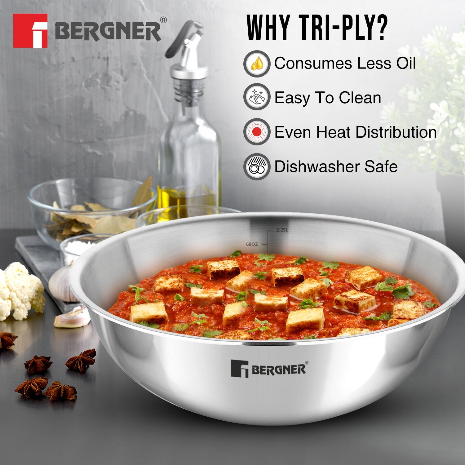 Argent Tri-Ply Stainless Steel 22cm Tasra without Lid
