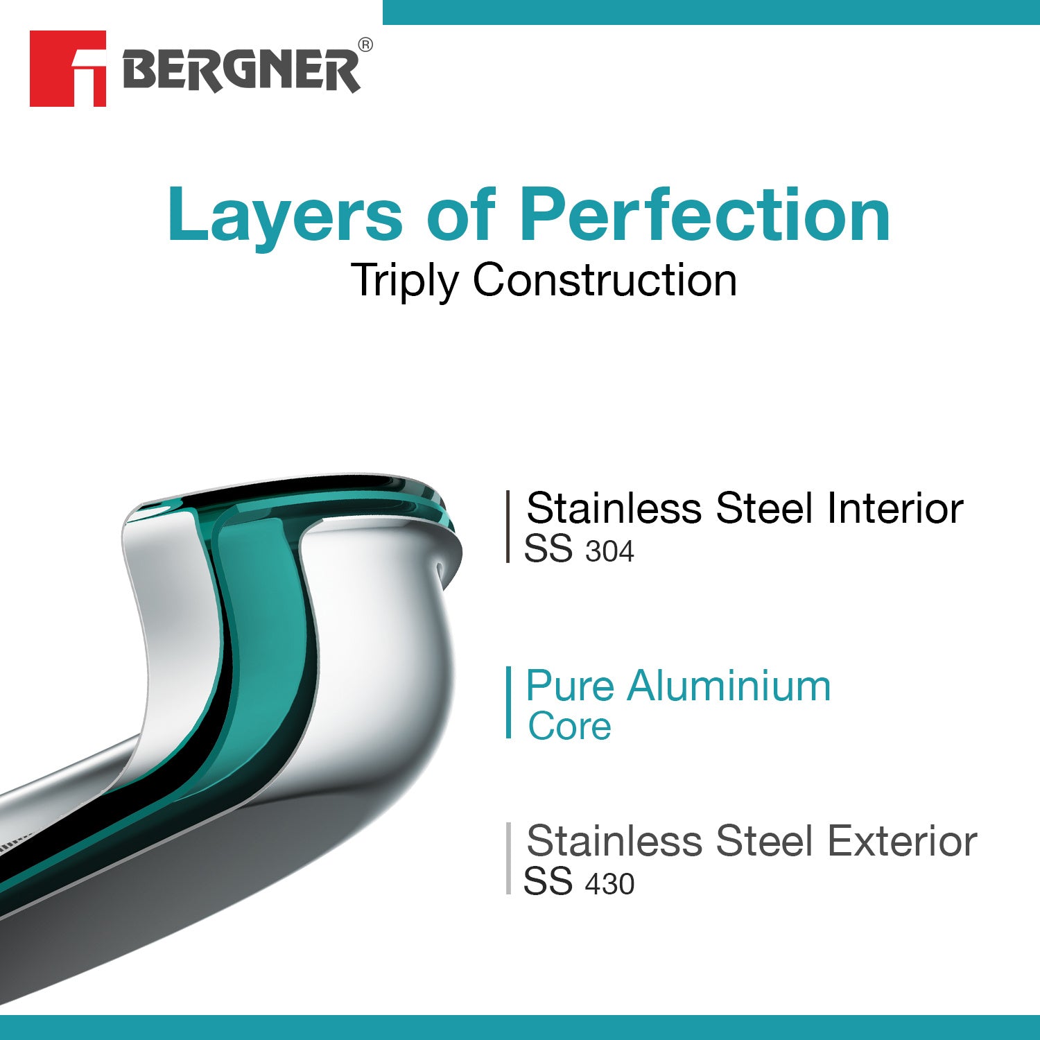 Bergner Argent Tri-Ply Stainless Steel 22cm Tasra without Lid, Less Oil Use - Induction Bottom (5-Year Warranty)