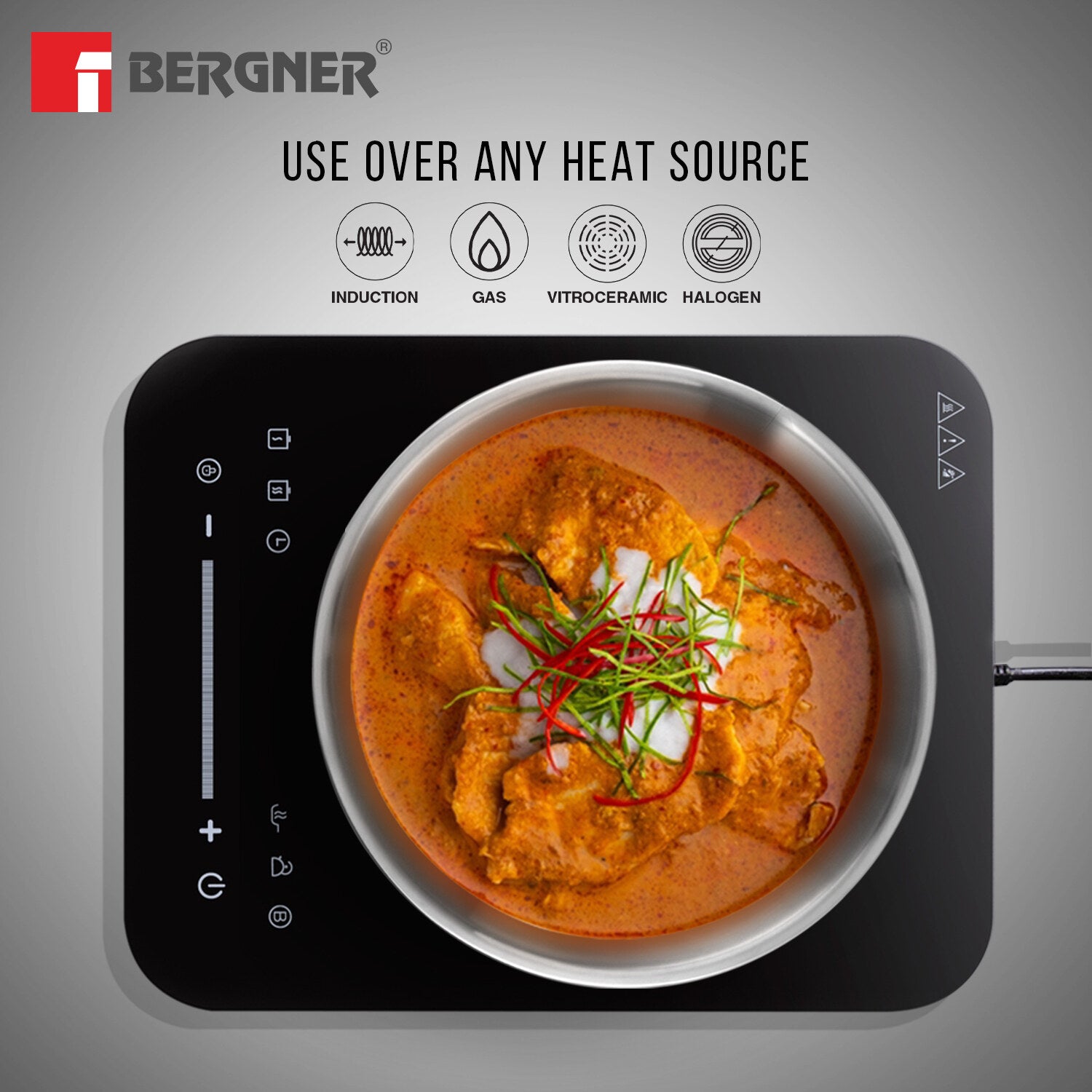 Bergner Argent Tri-Ply Stainless Steel 22cm Tasra without Lid, Less Oil Use - Induction Bottom (5-Year Warranty)