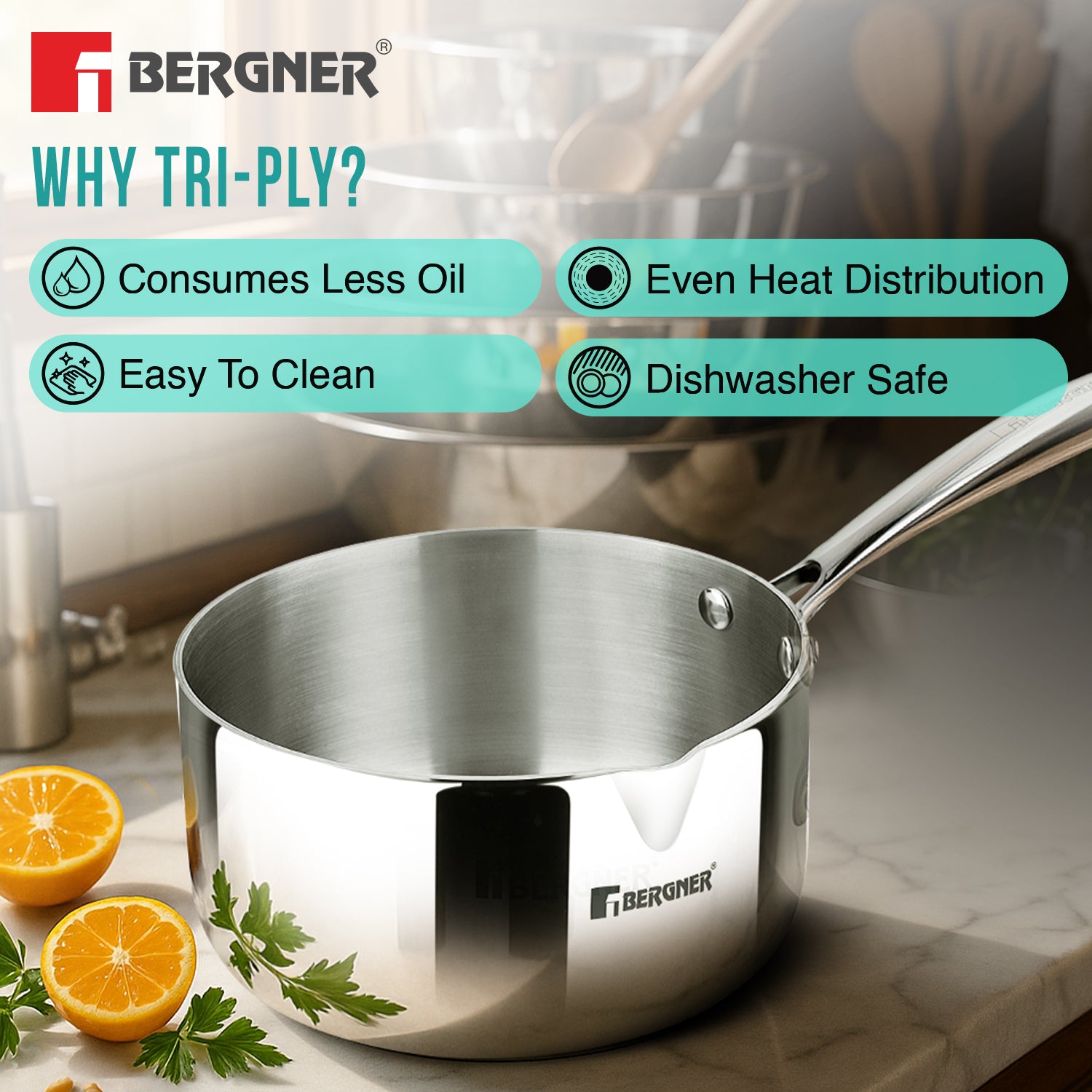 Argent Tri-Ply 14cm Saucepan 1 L- Induction Bottom