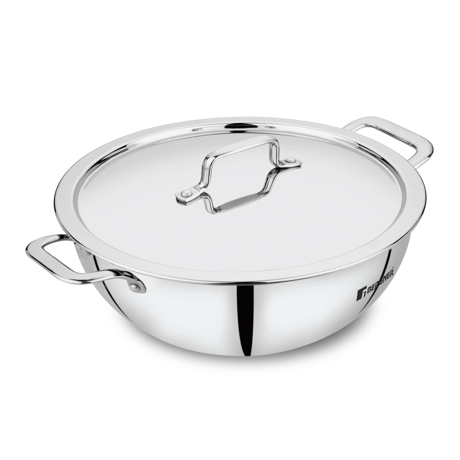 Bergner TriPro Tri-Ply Stainless Steel Kadai with Stainless Steel Lid, 2.5mm Body Thickness - Induction Bottom (5-Year Warranty)