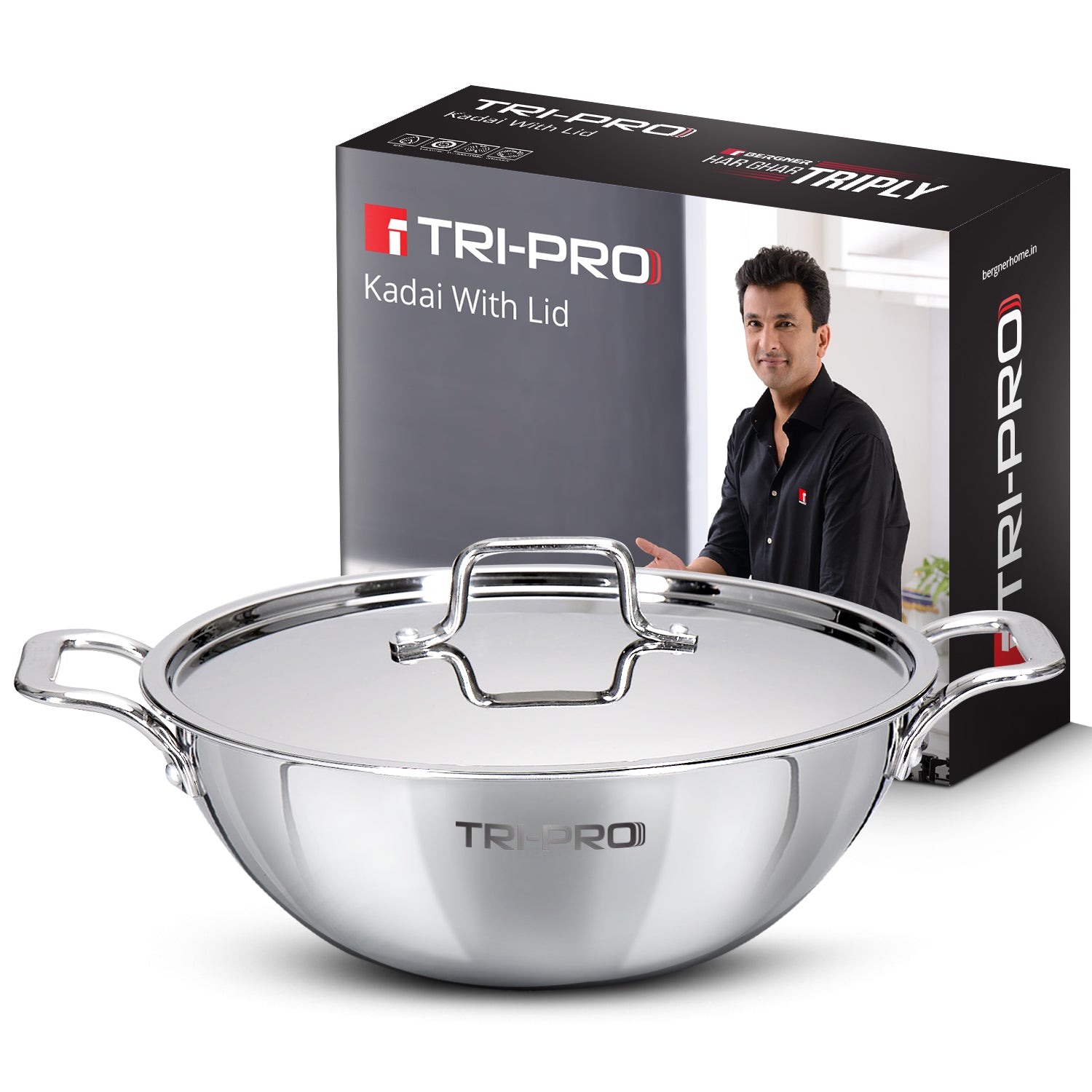 TriPro Tri-Ply Stainless Steel Kadai 24cm (3L)