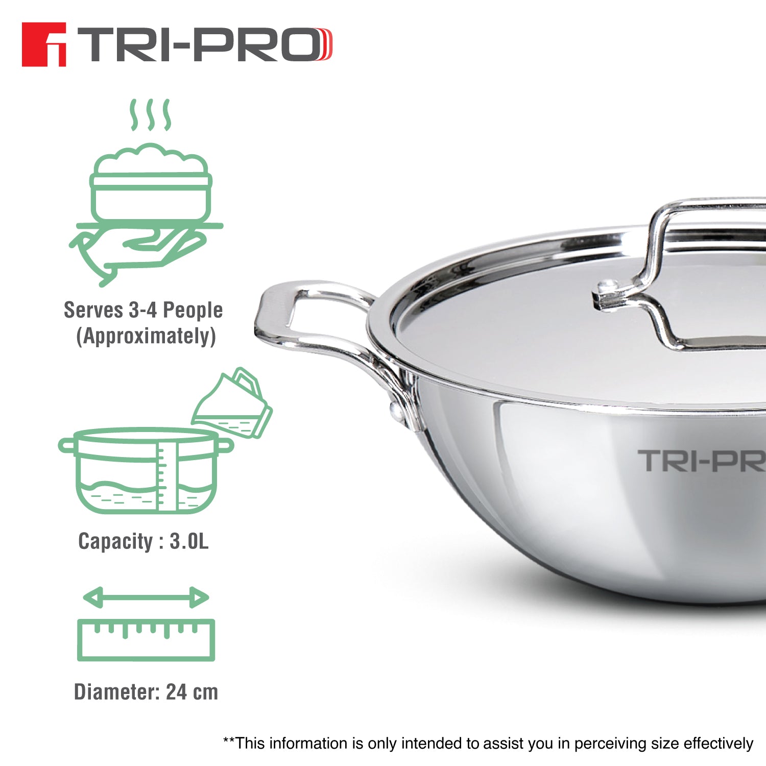 TriPro Tri-Ply Stainless Steel Kadai 24cm (3L)