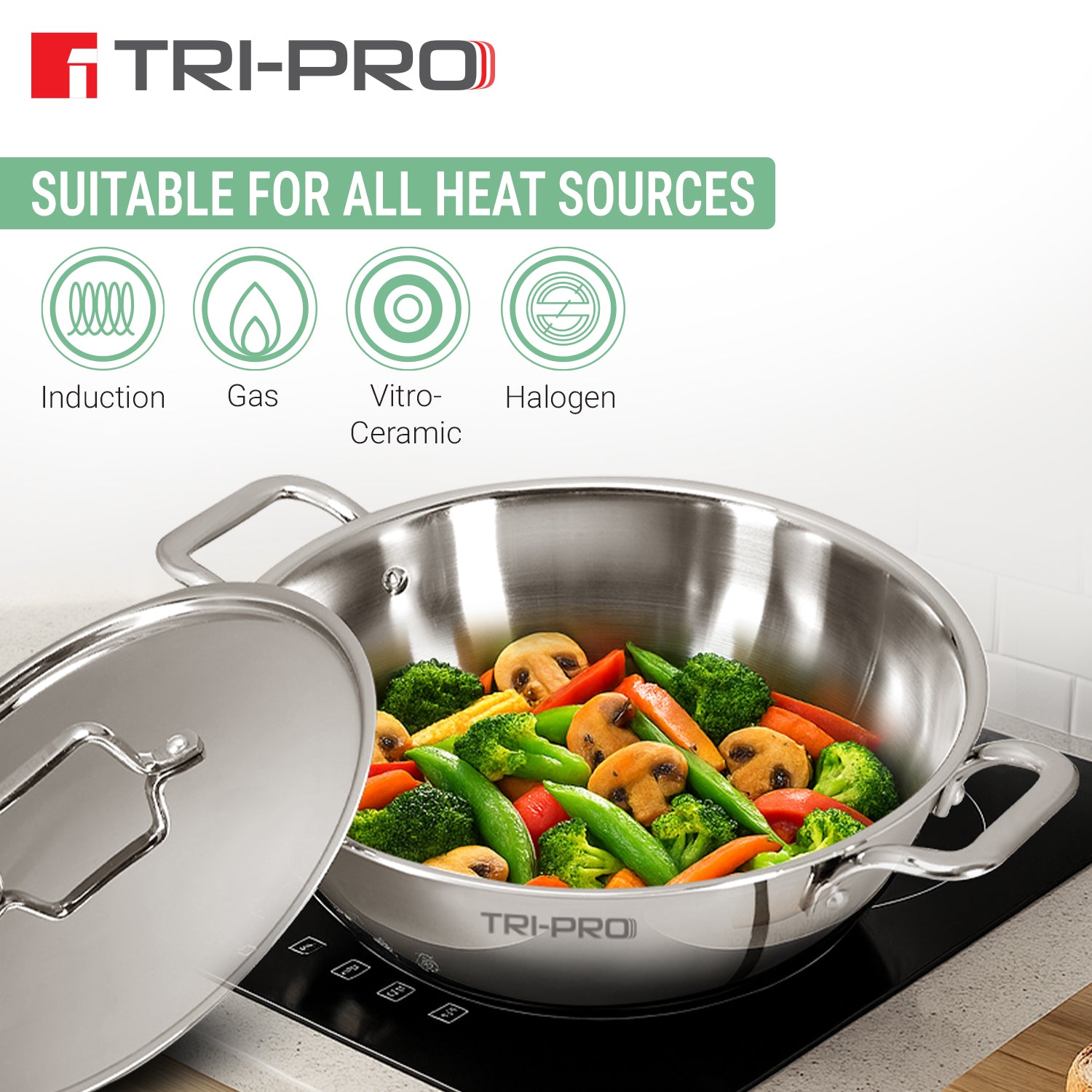 TriPro Tri-Ply Stainless Steel Kadai 24cm (3L)