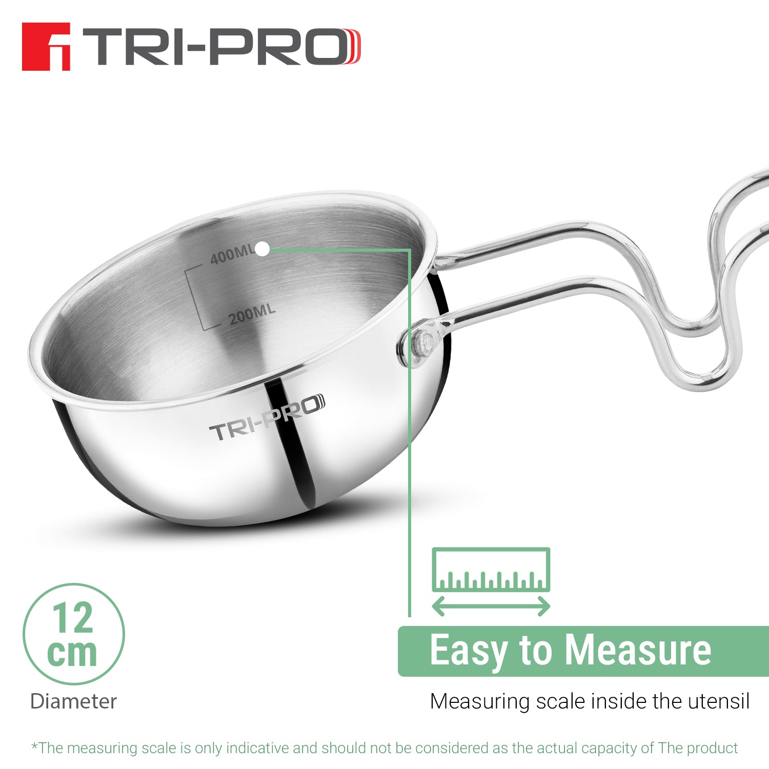 TriPro Triply Stainless Steel 12 cm (500ml) Tadka Pan