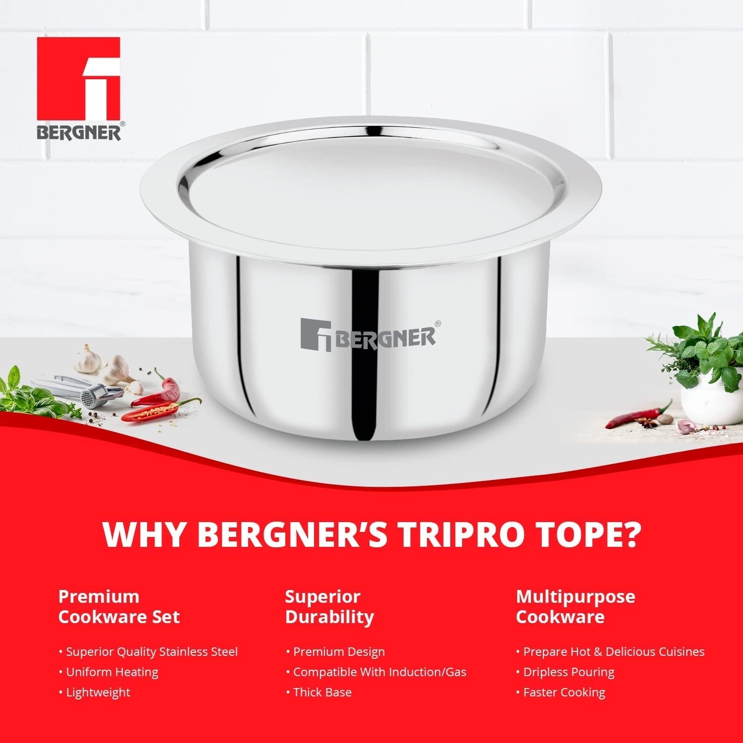 TriPro Tri-Ply Stainless Steel 4 Pcs Cookware Set