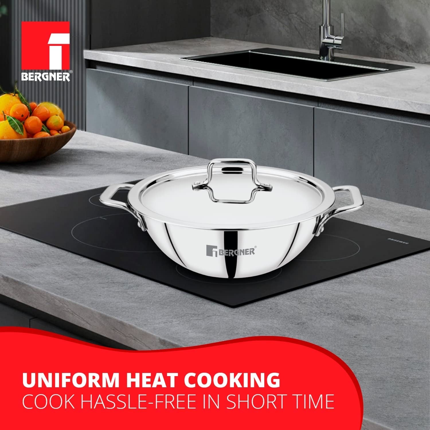 Bergner TriPro Tri-Ply Stainless Steel 4 Pcs Cookware Set - Induction Bottom (5-Year Warranty)