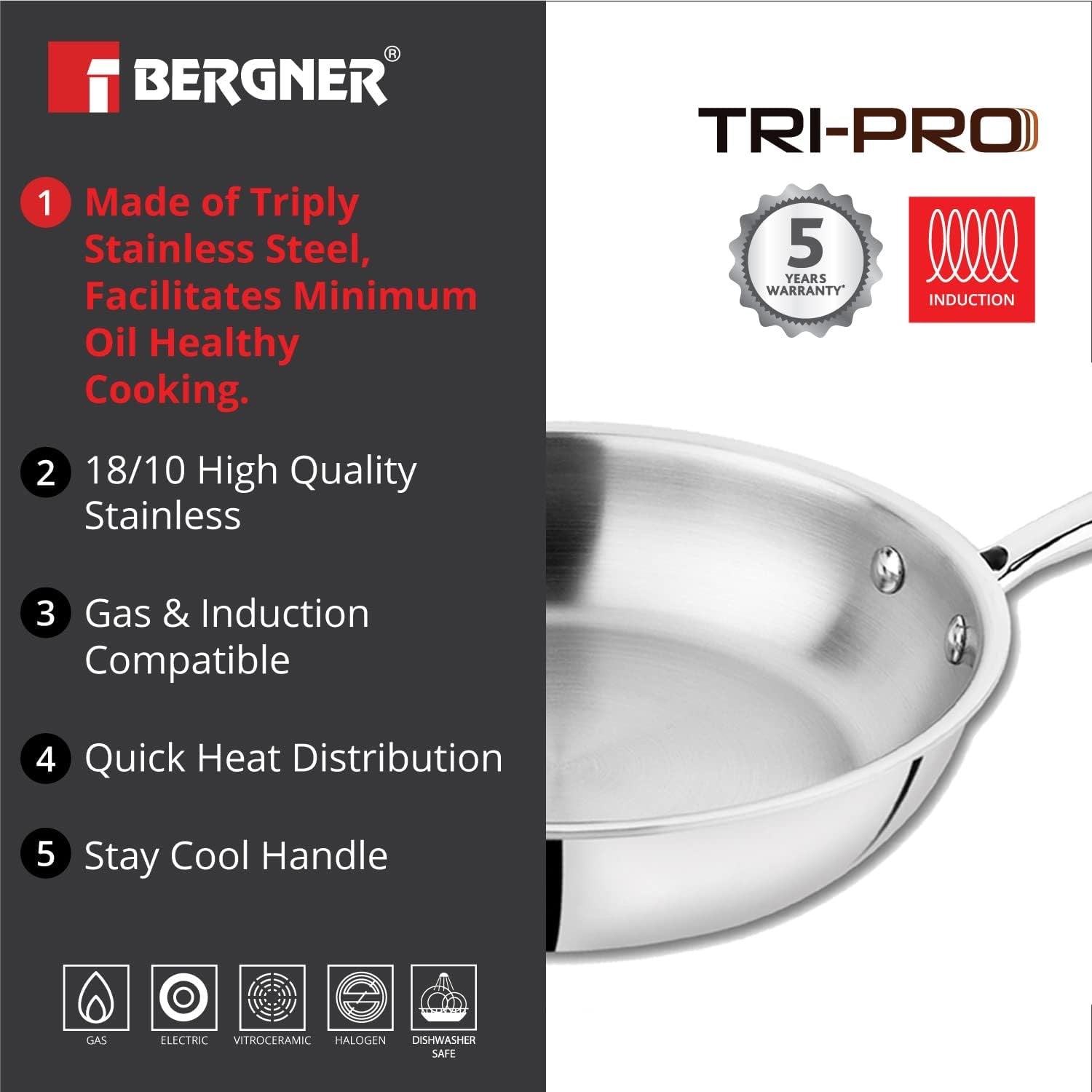 TriPro Tri-Ply Stainless Steel 20 cm Frypan