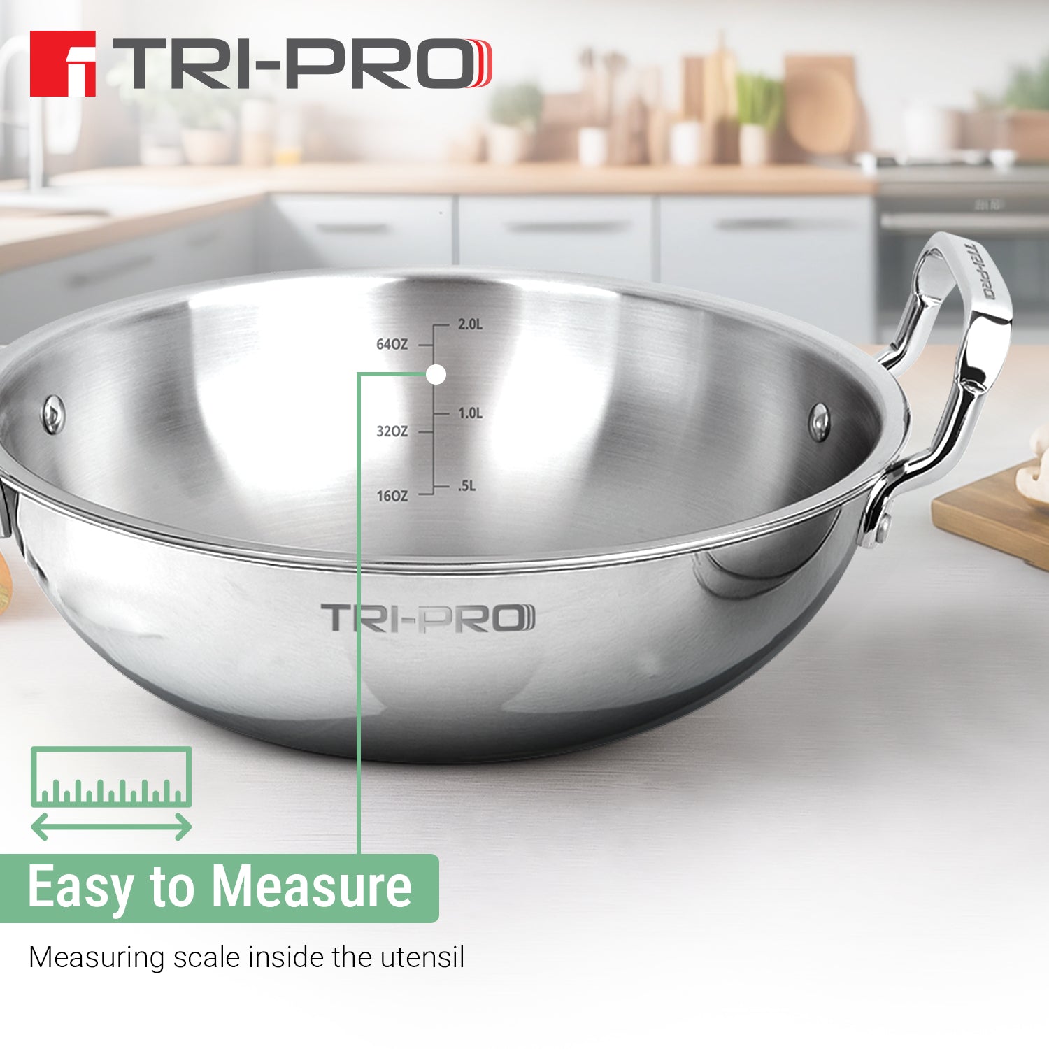TriPro Tri-Ply Stainless Steel 24cm (3L) Deep Kadai