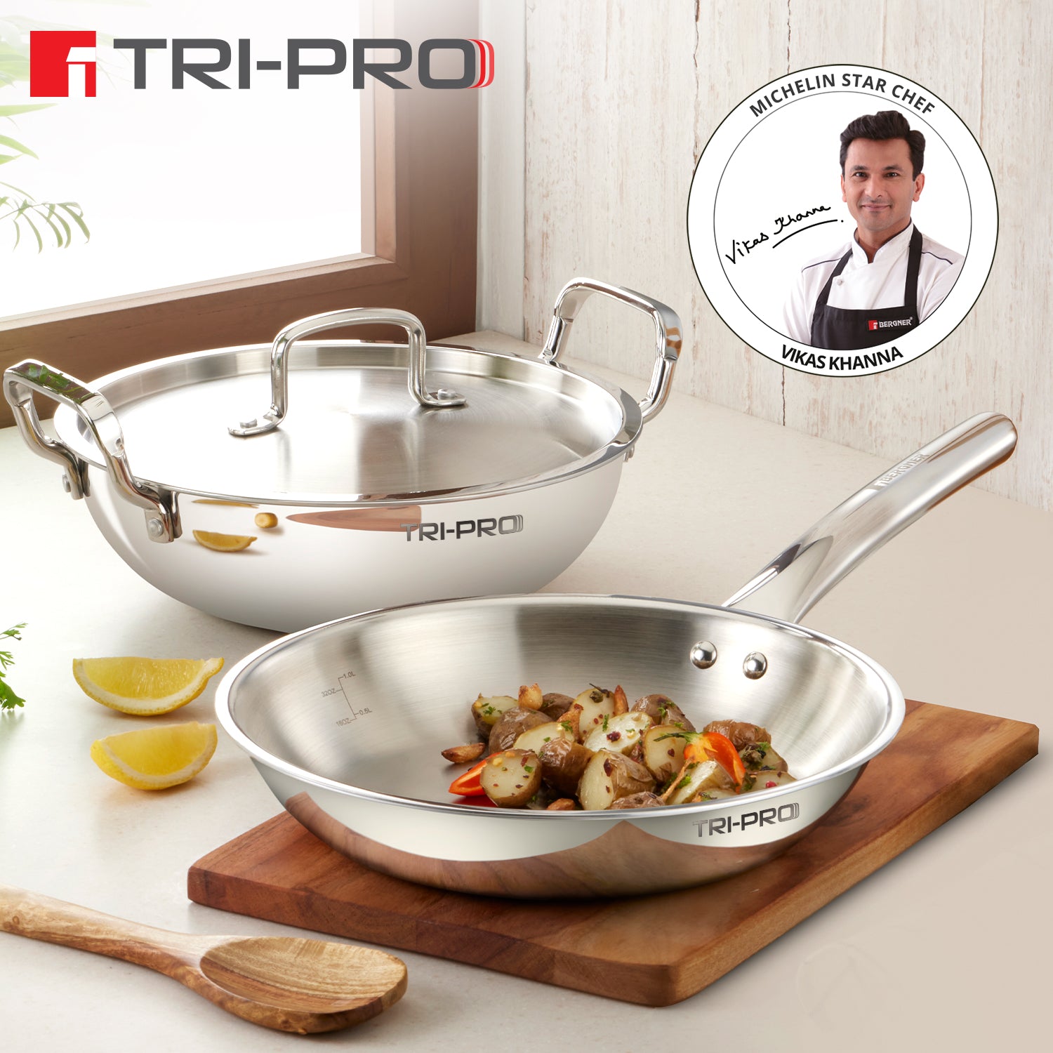TriPro Tri-Ply Stainless Steel 3 Pcs Cookware Set