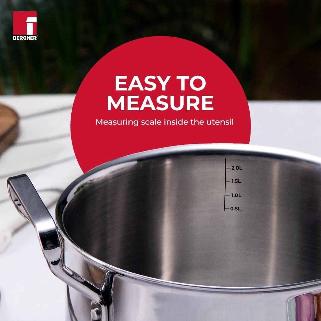 Bergner TriPro Tri-Ply Cook and Serve Casserole with Stainless Steel Lid, 2.5mm Body Thickness - Induction Bottom (5-Year Warranty)