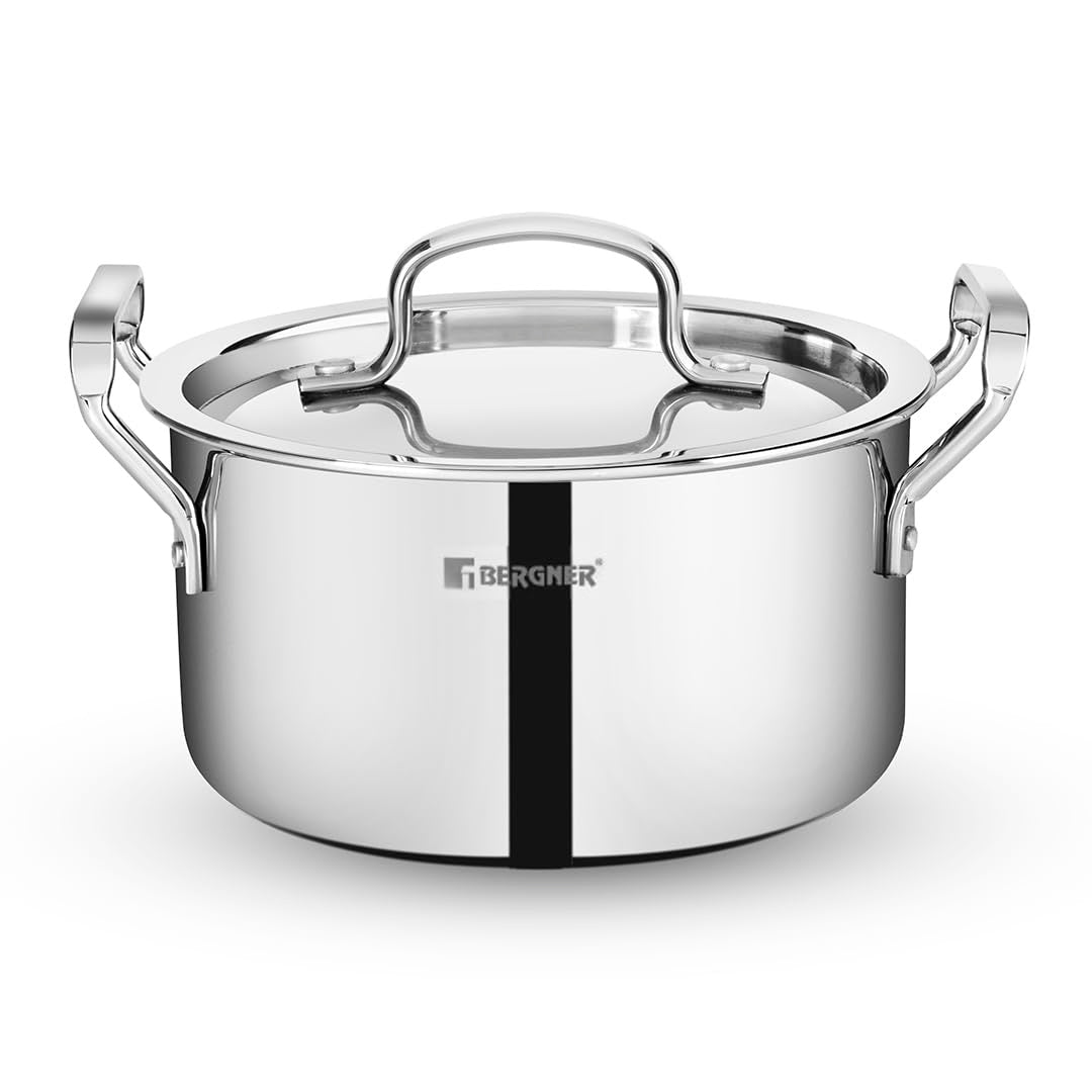 Bergner TriPro Tri-Ply Cook and Serve Casserole with Stainless Steel Lid, 2.5mm Body Thickness - Induction Bottom (5-Year Warranty)