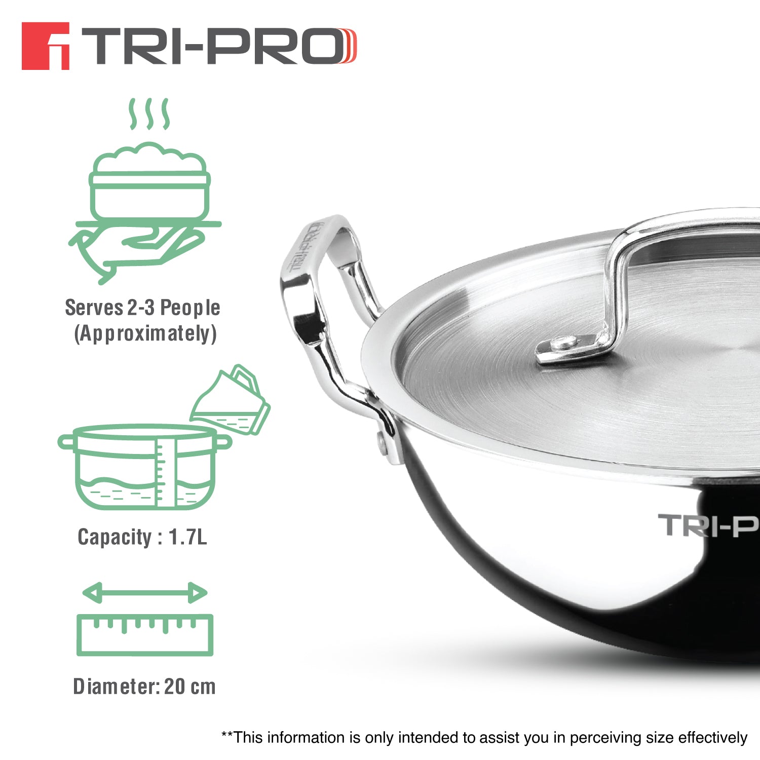 TriPro Tri-Ply Stainless Steel Deep Kadai