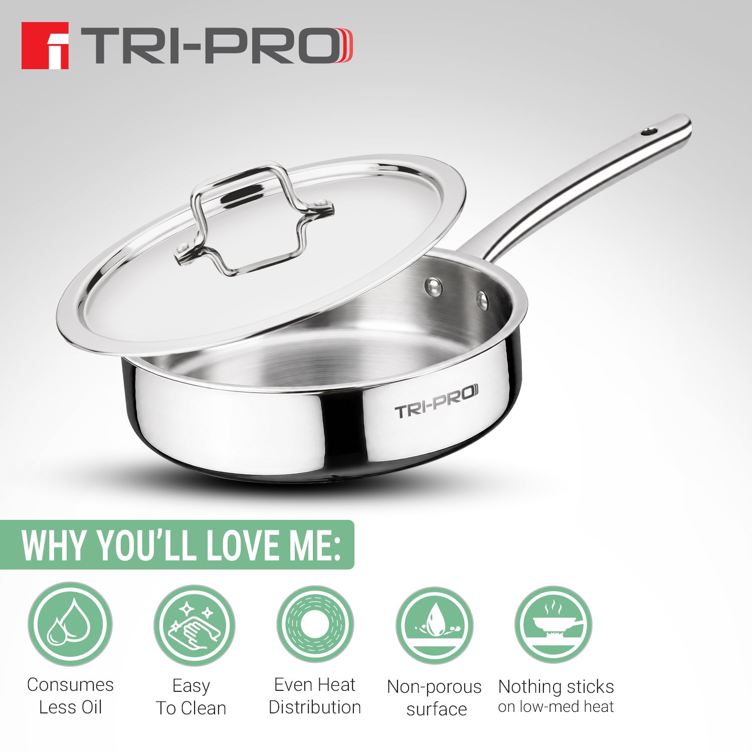 TriPro Tri-Ply Stainless Steel Sautepan/Deep Frypan