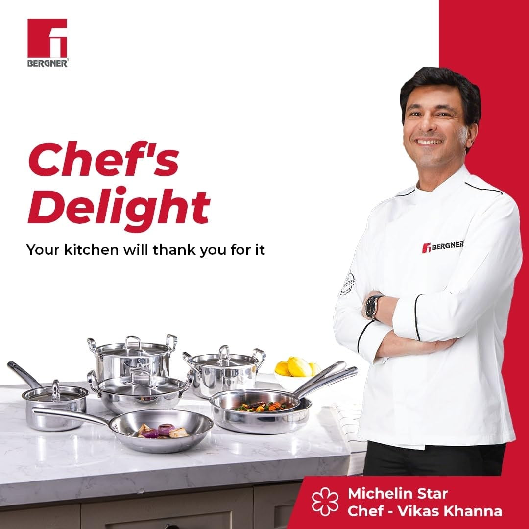Bergner TriPro Tri-Ply Stainless Steel Sautepan/Deep Frypan with Lid, 2.5mm Body Thickness - Induction Bottom (5-Year Warranty)