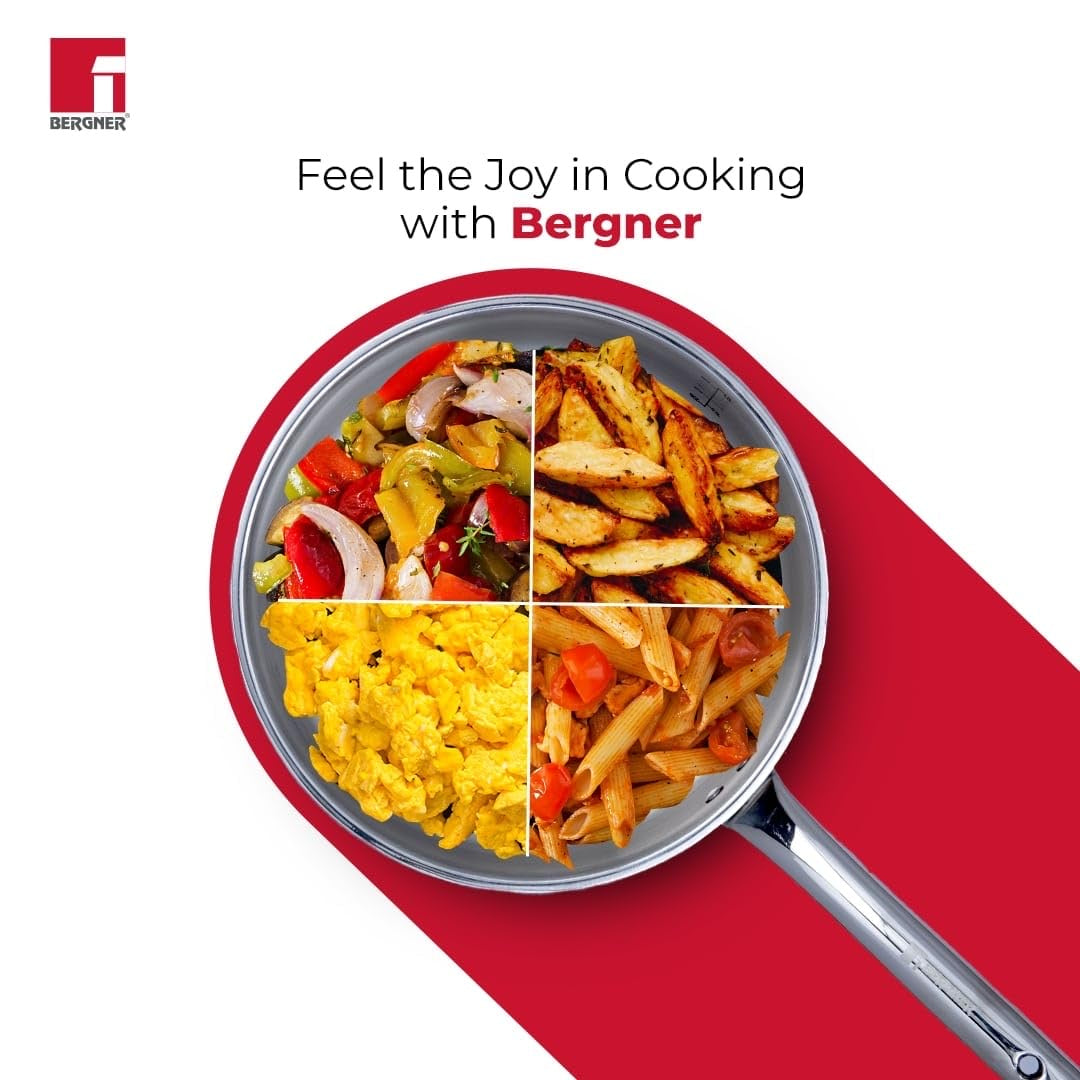 Bergner TriPro Tri-Ply Stainless Steel Sautepan/Deep Frypan with Lid, 2.5mm Body Thickness - Induction Bottom (5-Year Warranty)