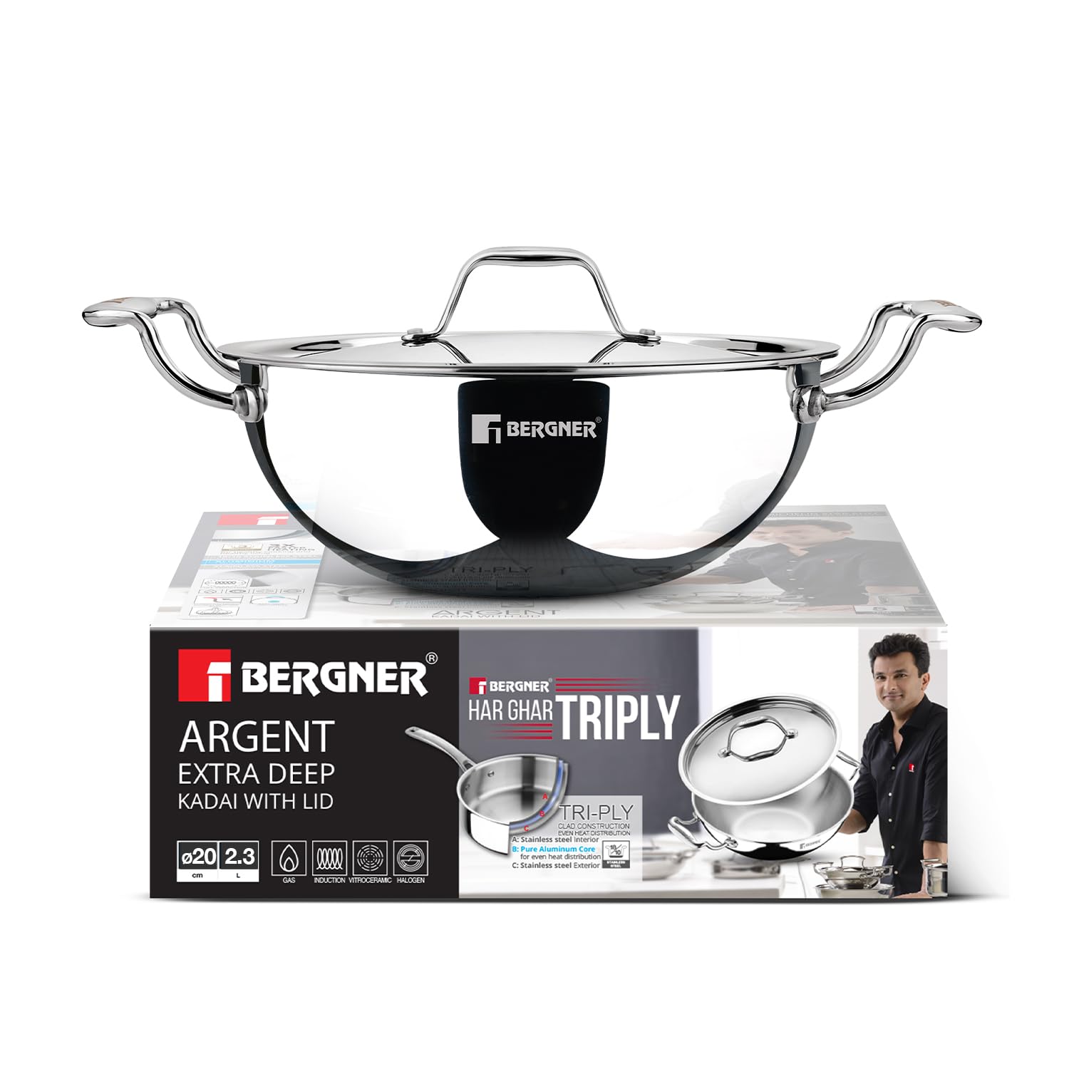 Argent Tri-Ply Stainless Steel Deep Kadai - Induction Bottom