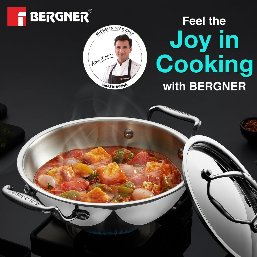 Argent Tri-Ply Stainless Steel Deep Kadai -  Induction Bottom