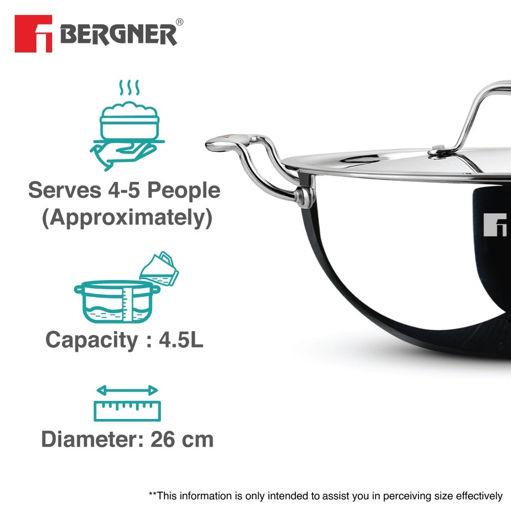 Argent Tri-Ply Stainless Steel Deep Kadai -  Induction Bottom