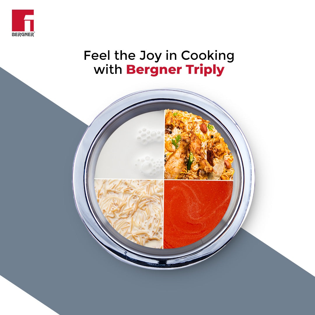 Bergner Argent Tri-Ply Stainless Steel Tope with Stainless Steel Lid - Induction Bottom (5-Year Warranty)