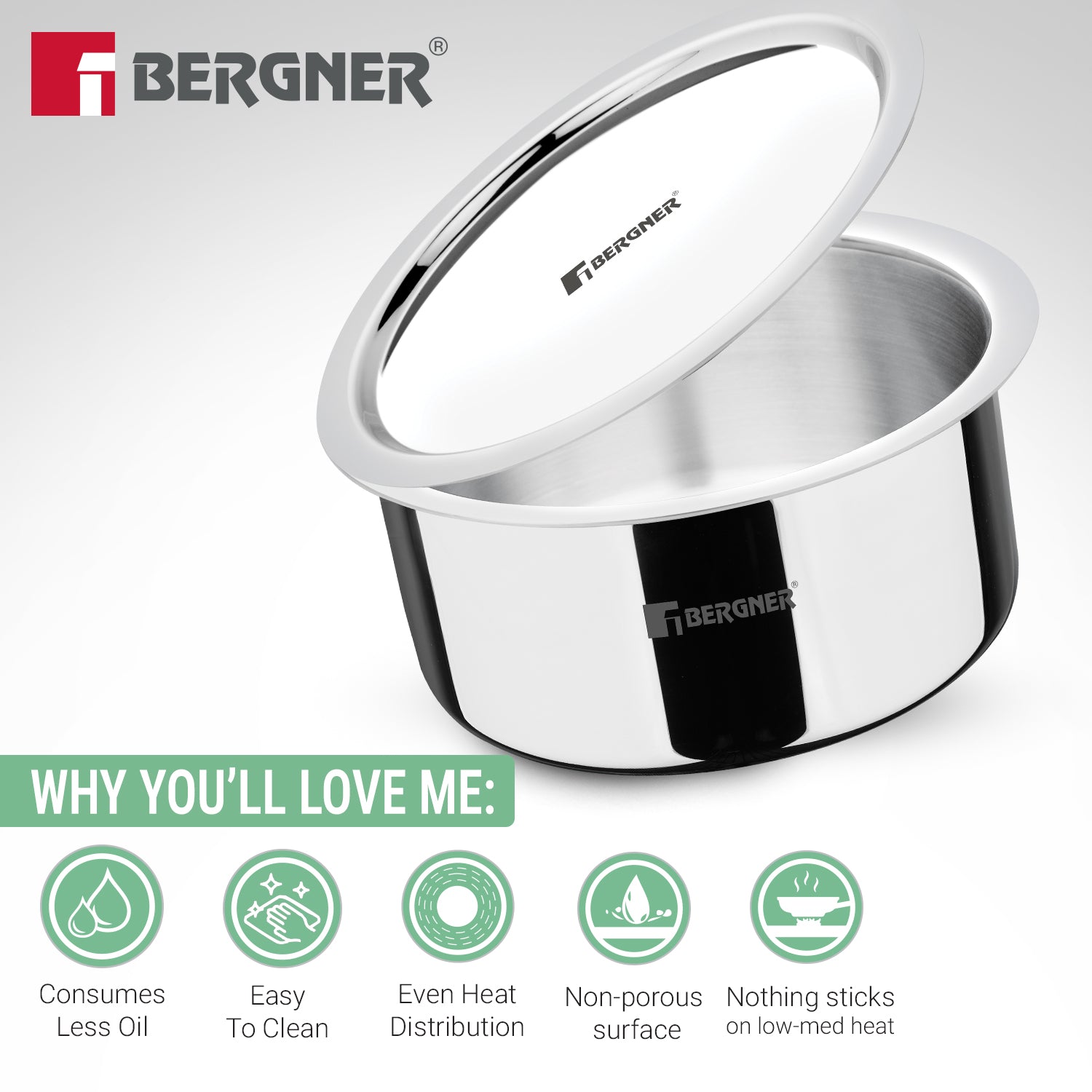 Argent Triply 12cm (800ml) Tope with Stainless Steel Lid