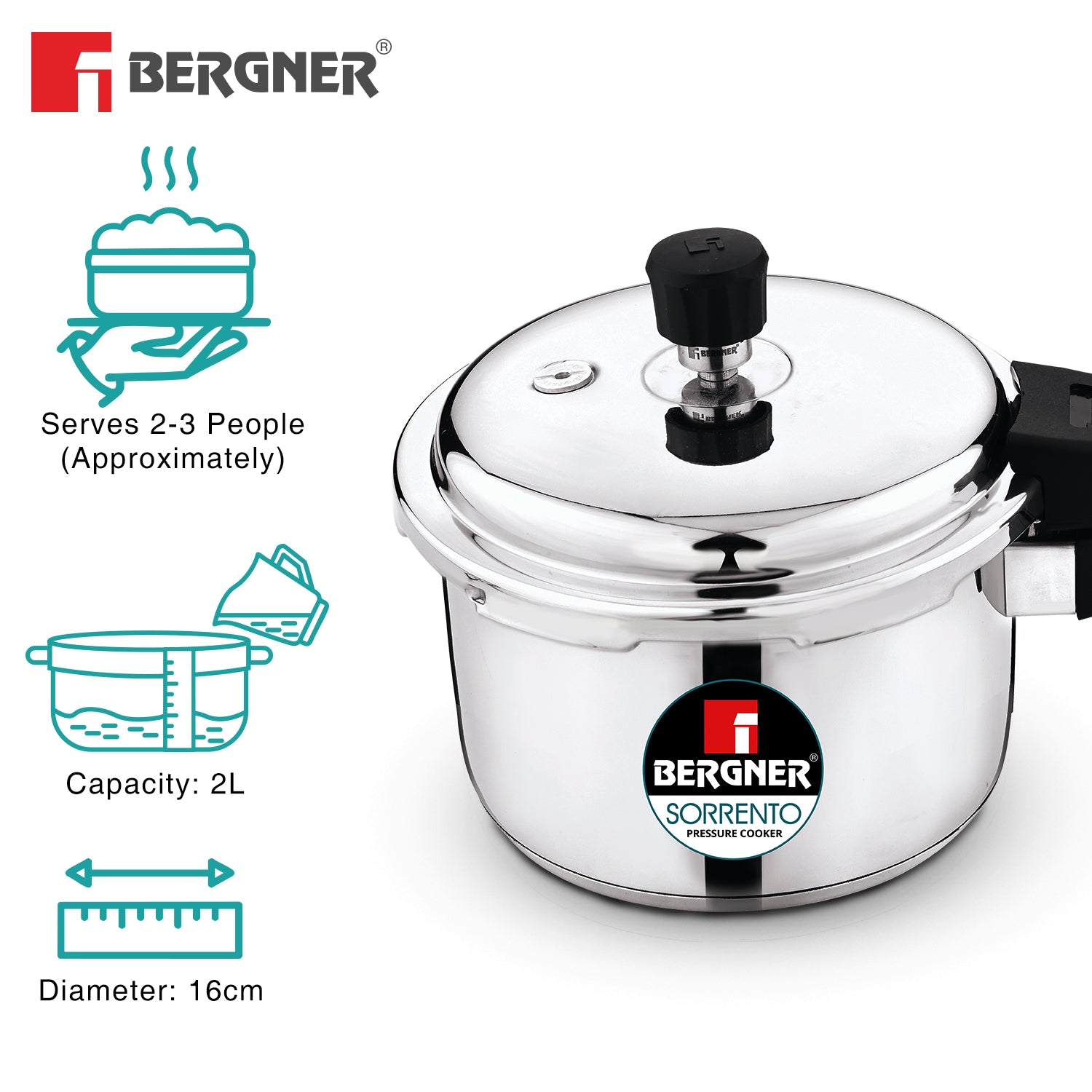 Sorrento Stainless Steel Outer Lid 2L Pressure Cooker