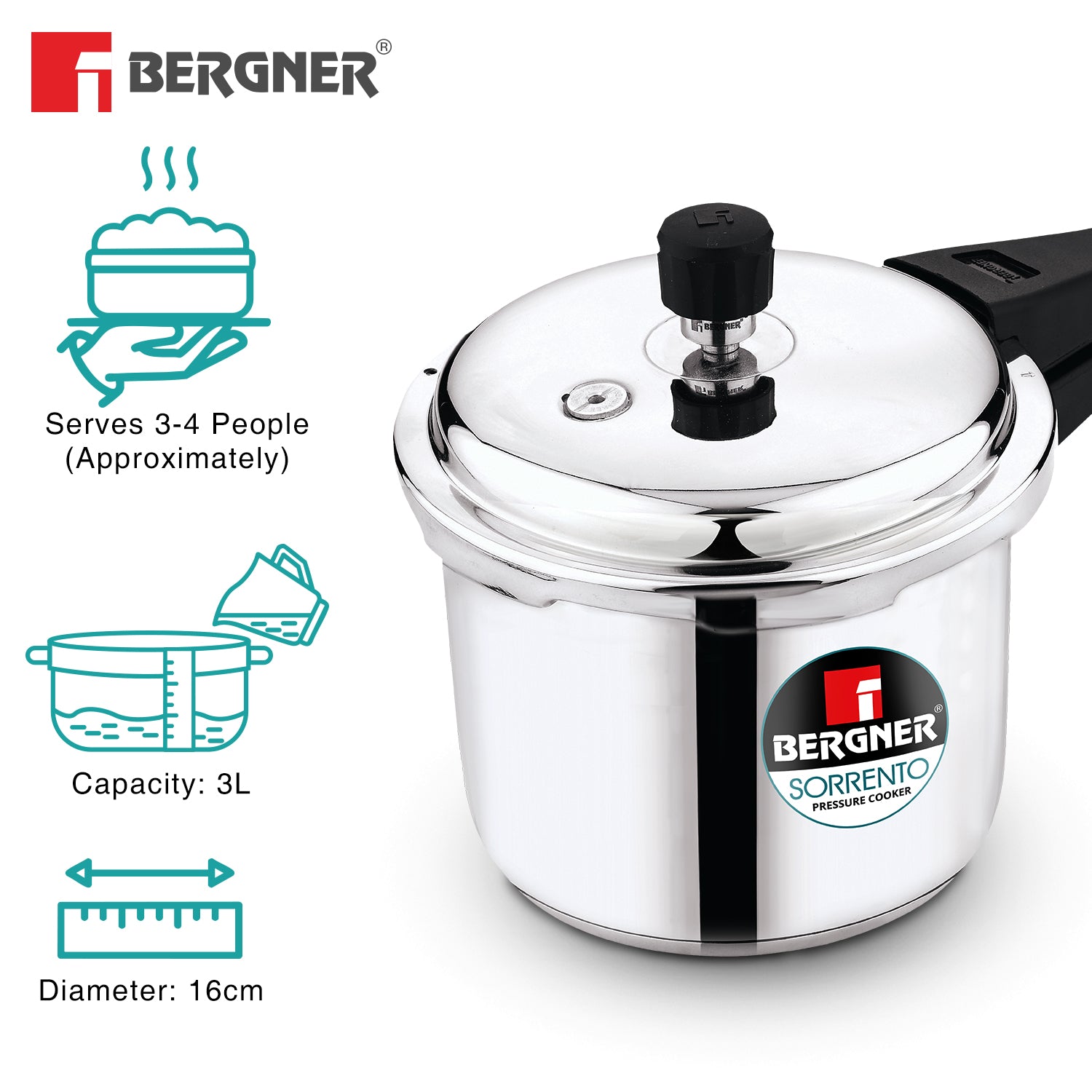 Sorrento Stainless Steel Outer Lid 3L Pressure Cooker