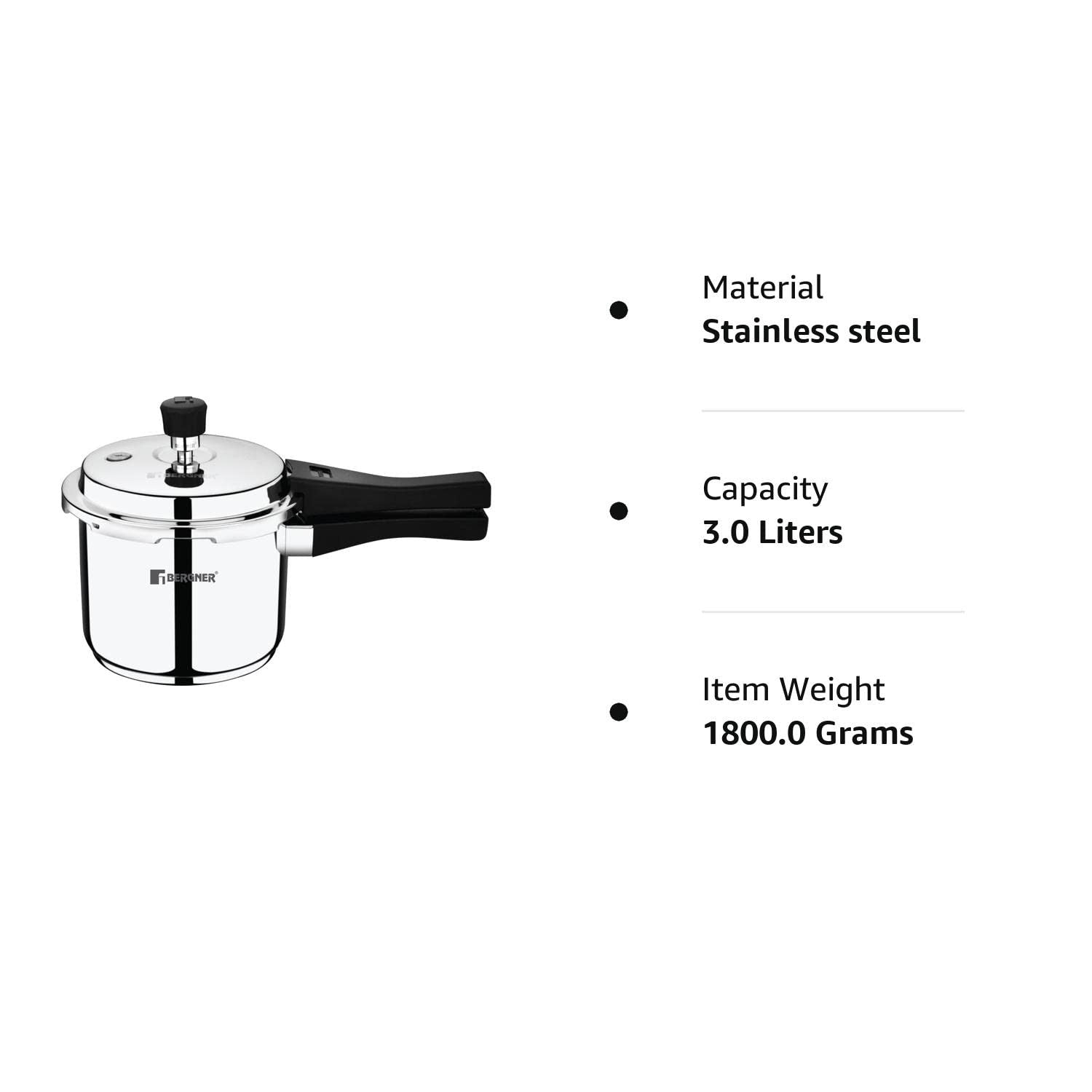 Bergner Sorrento Stainless Steel Outer Lid Pressure Cooker, Tri-Ply Induction Bottom (5-Year Warranty)