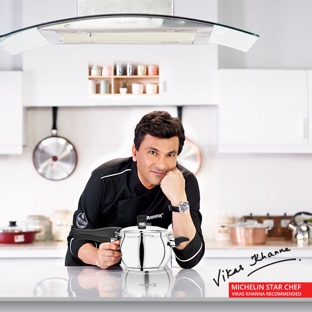 Bergner Pura Stainless Steel Belly Shape Outer Lid Pressure Cooker, Tri-Ply Induction Bottom (5-Year Warranty)