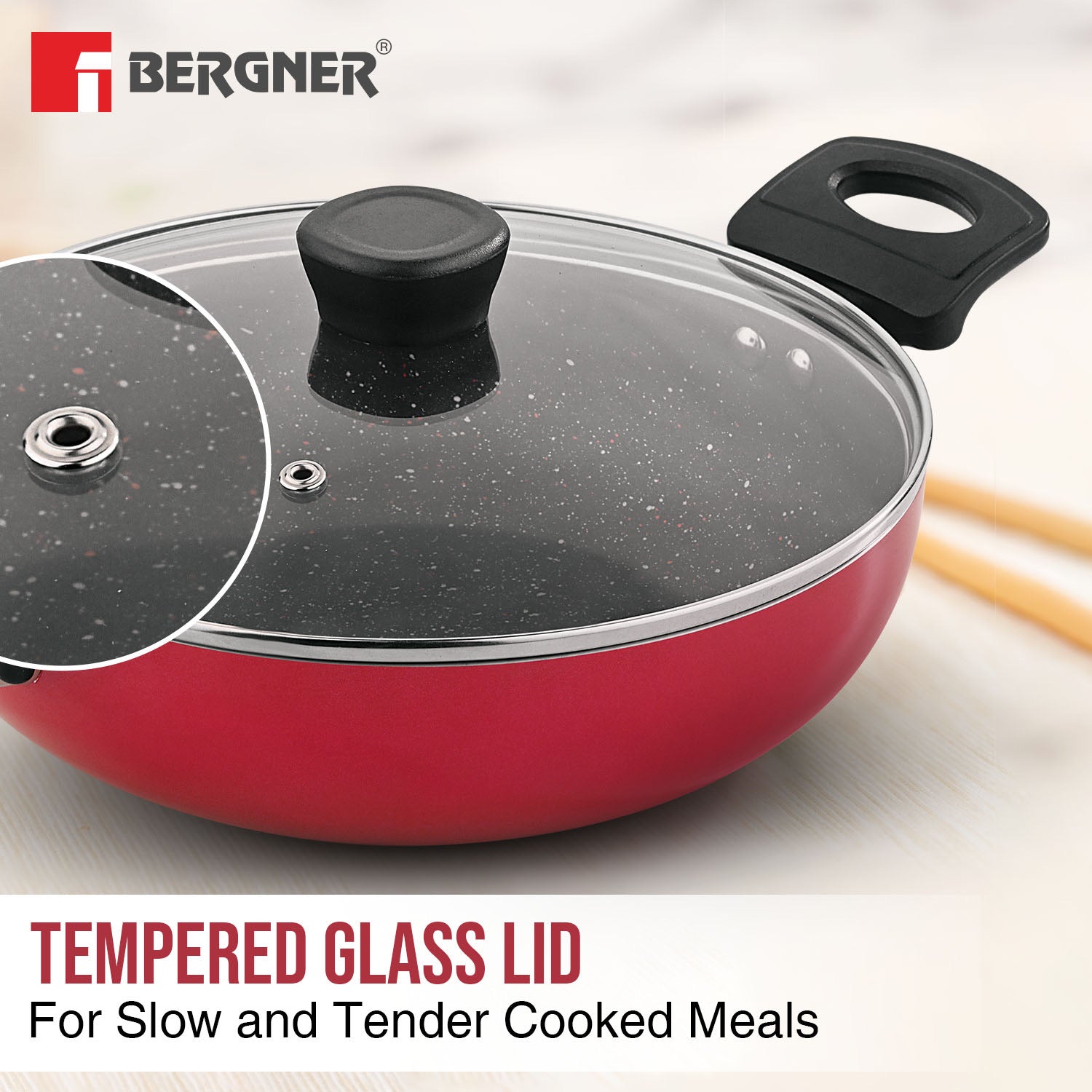 Sherry Plus Non-Stick 6 pcs Cookware Set, Detachable Handle (Red)