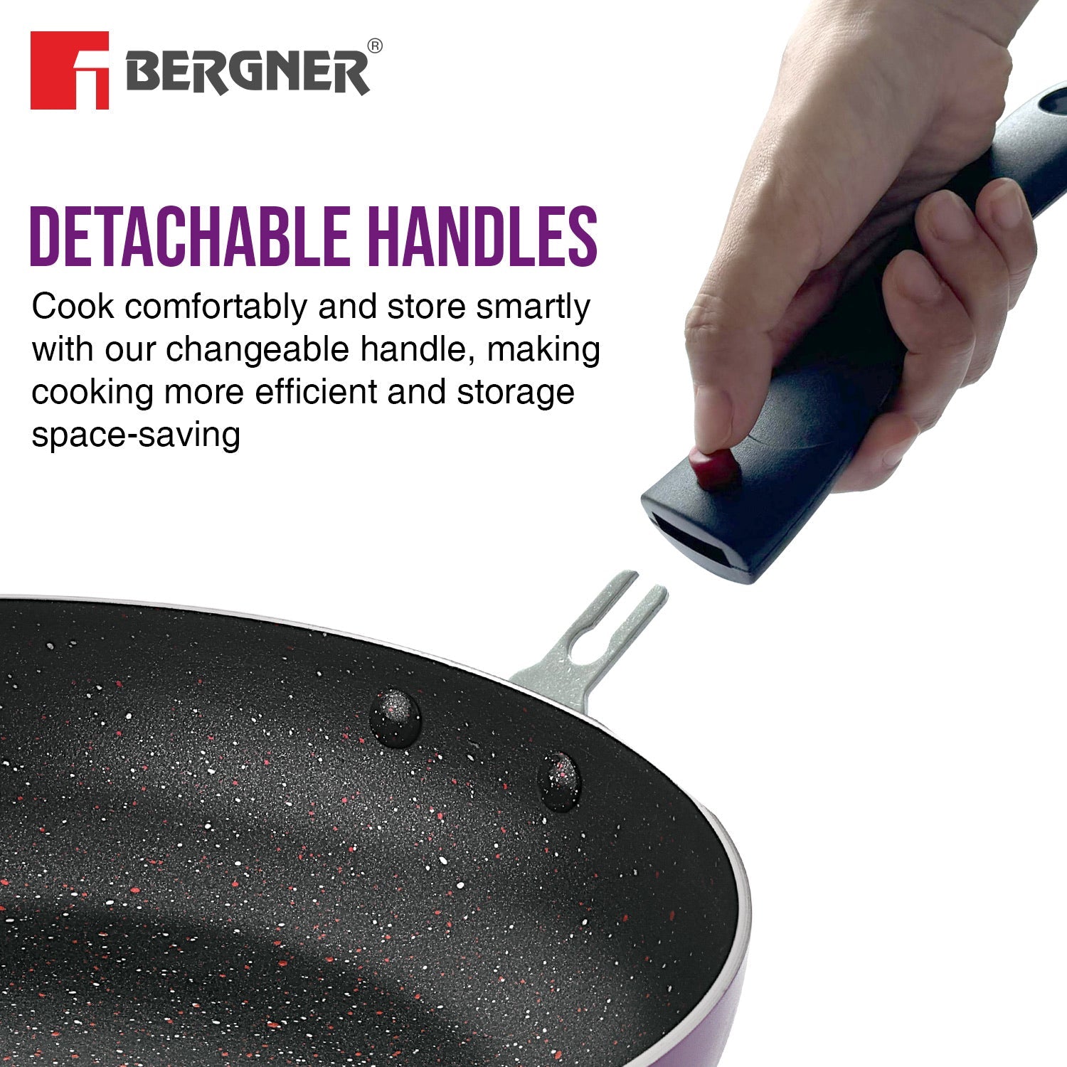Sherry Plus Non-Stick 6 pcs Cookware Set, Detachable Handle (Purple)
