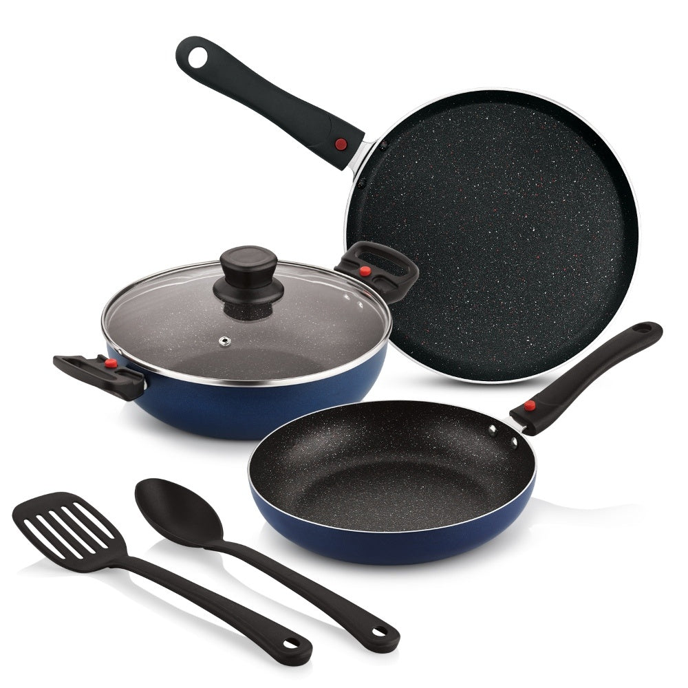 Bergner Sherry Plus 5-Layer Non-Stick 6 Pcs Induction Cookware Set (Navy Blue)